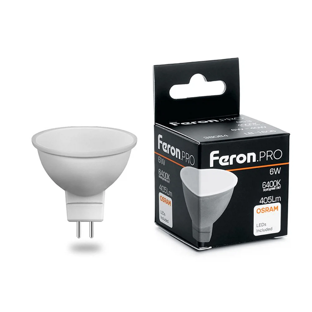 Изображение товара Лампа светодиодная Feron.PRO LB-1606 MR16 G5.3 6W 175-265V 6400K