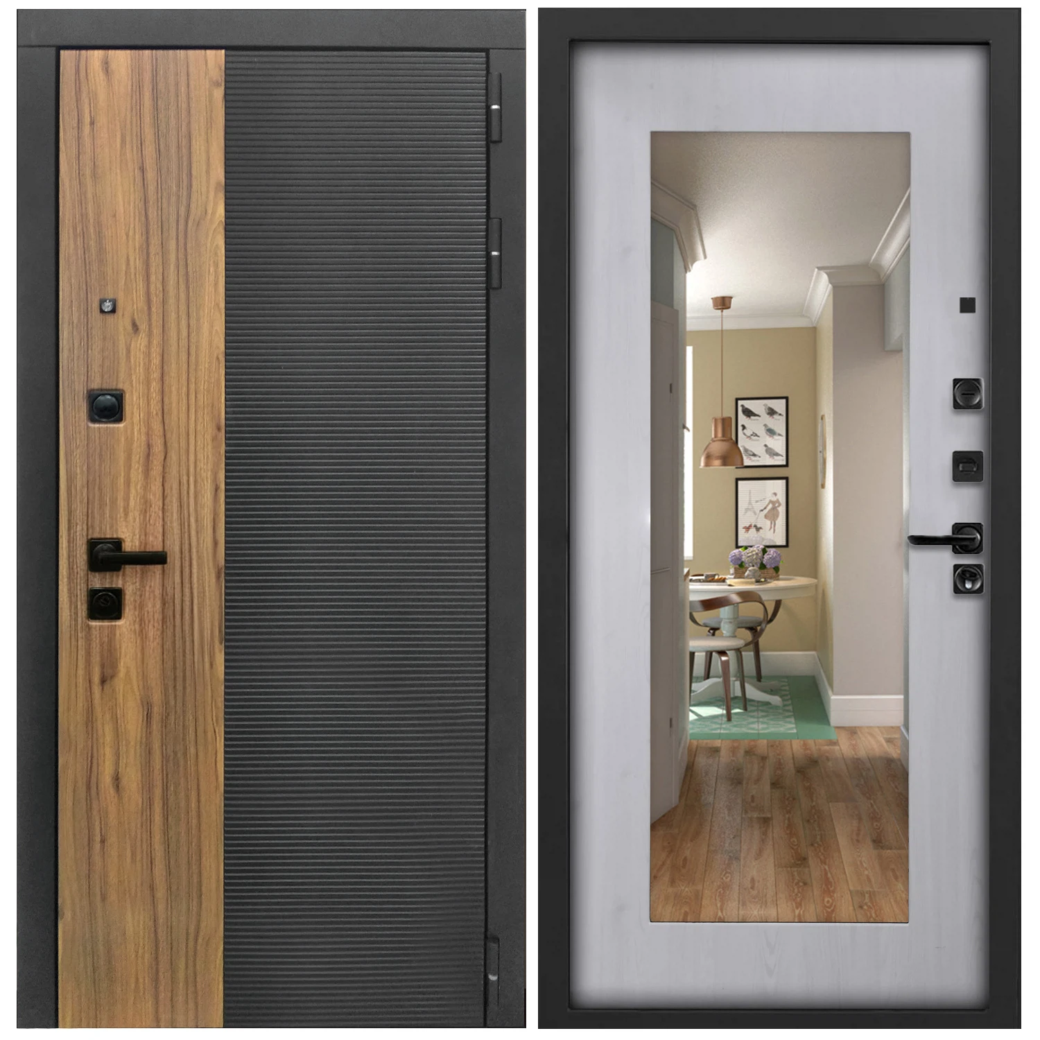 Изображение товара Дверь входная L-46 960x2050 мм черный кварц и орех коньяк, класс 4, Дверипро