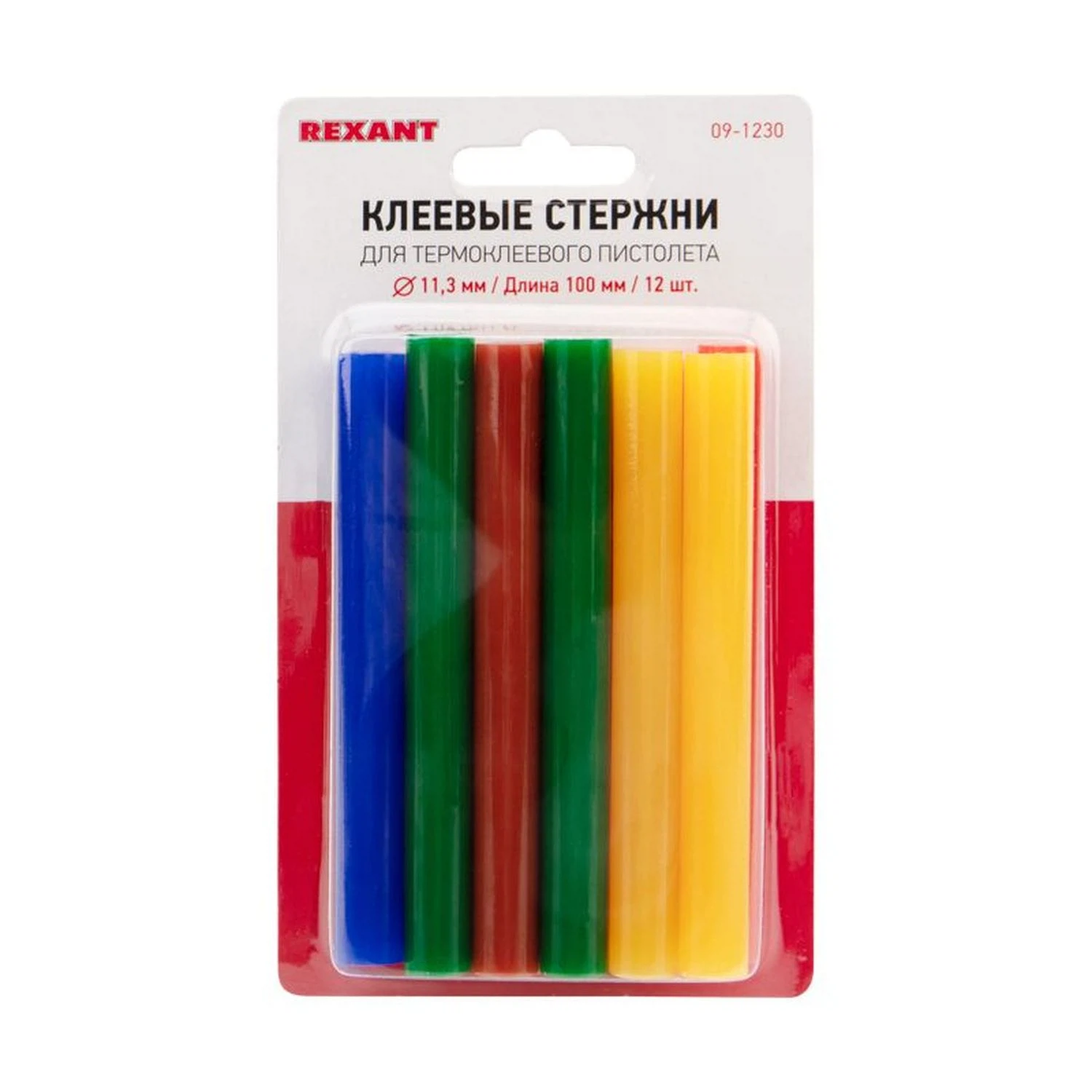 Изображение товара Стержни клеевые Ø11мм, 100мм, цветные (12 шт/уп), блистер REXANT