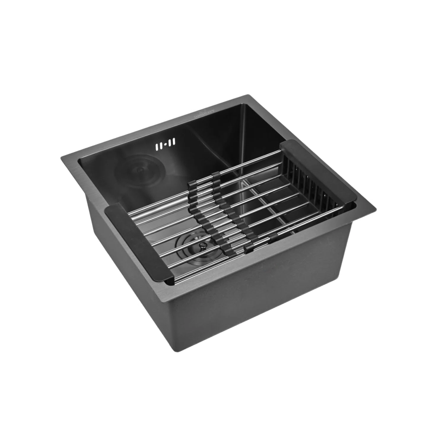 Изображение товара Мойка для кухни нержавеющая 44х44, с PVD покрытием графит. Сифон с ведерком, коландер. WS34444B/W02-114B/W302644B