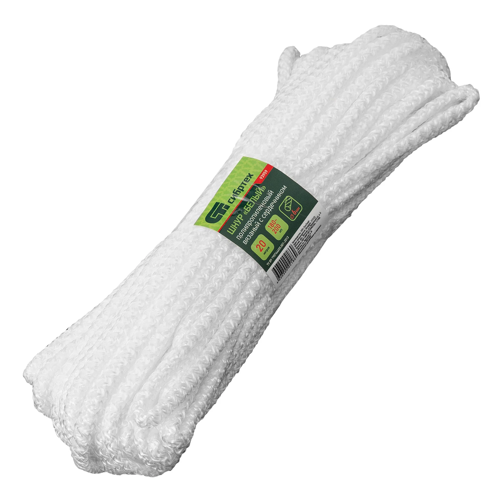 Изображение товара Вязаный полипропиленовый шнур с сердечником 6 мм 20 м Сибртех