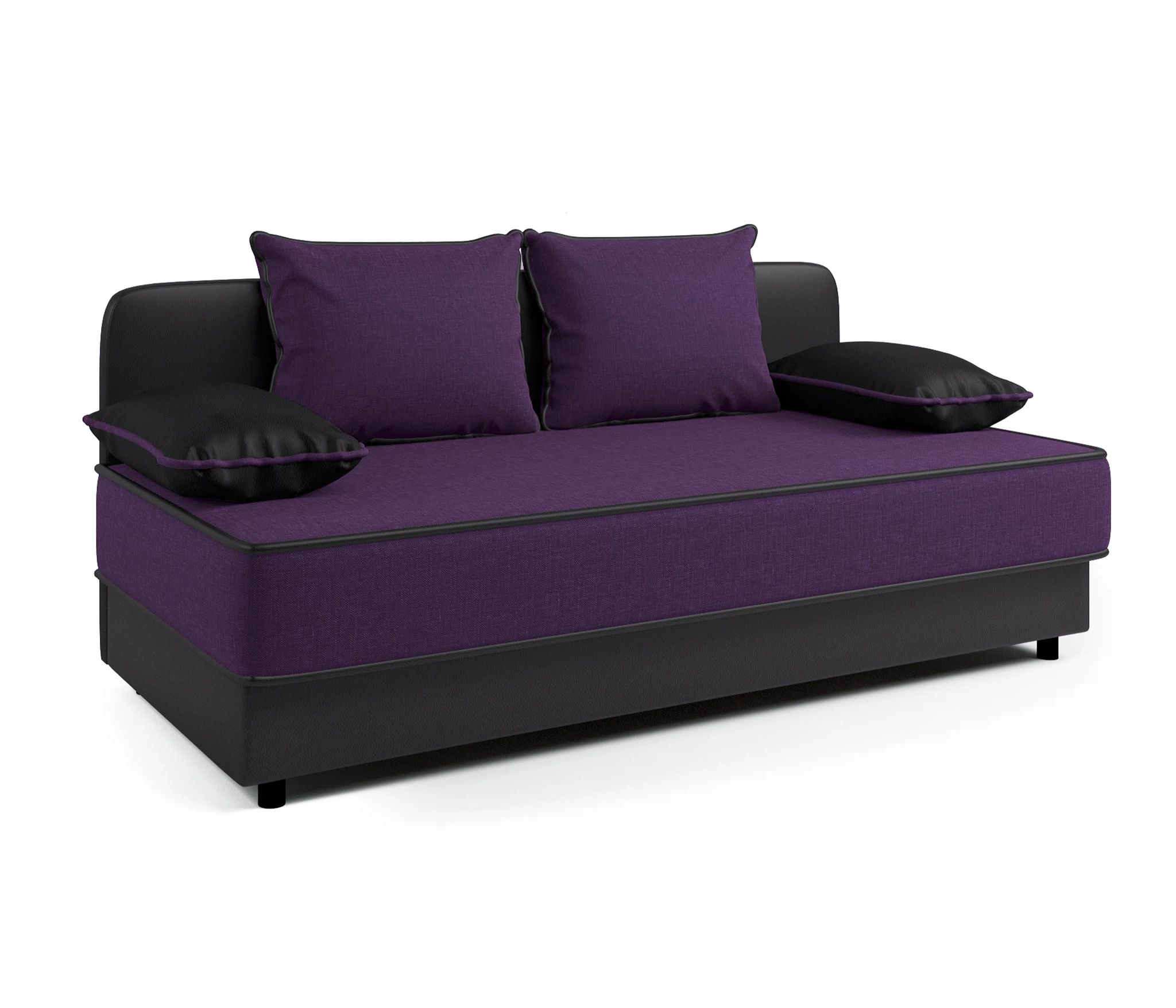 Изображение товара Кушетка Прима рогожка фиолетовый и экокожа черный современная мебель