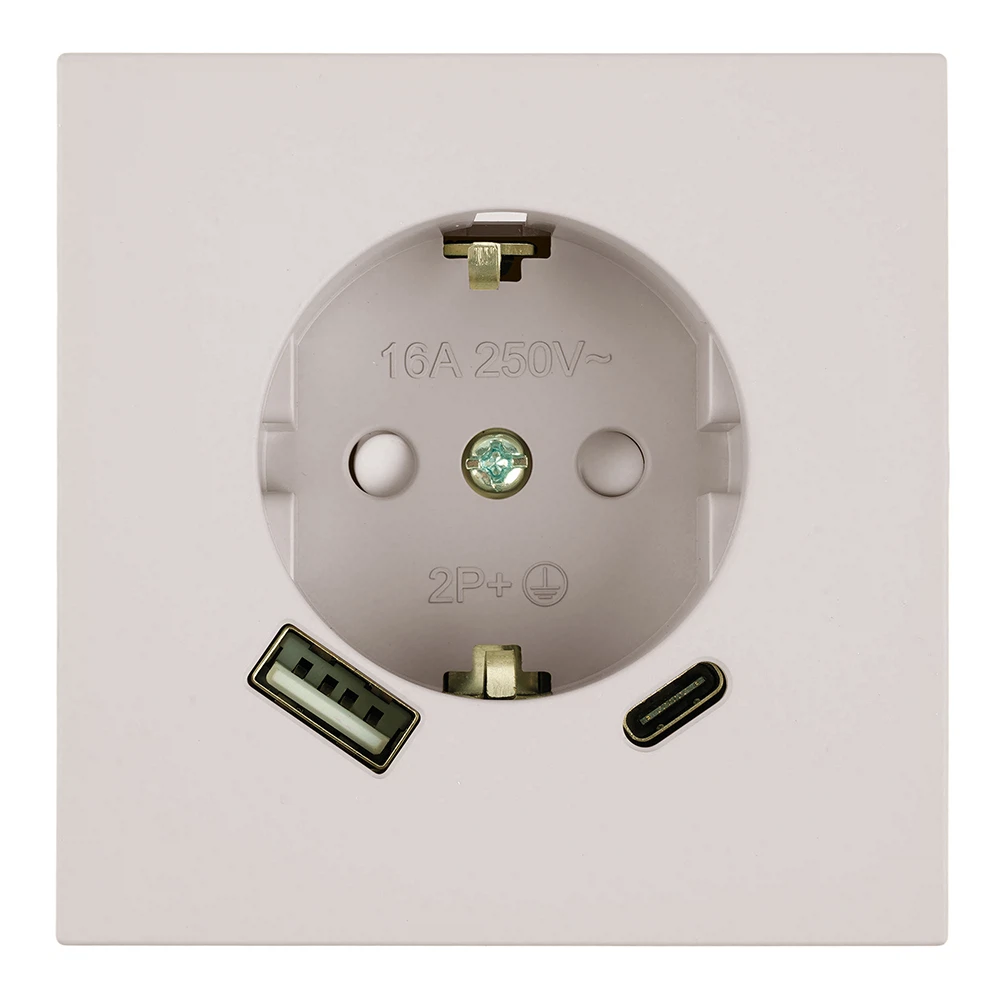 Изображение товара Розетка 1-местная з/ш с/з 16А + USB + Type C (механизм), STEKKER, 250В, 20W, серия Мия, RST16-3119-08, пудровый жемчуг