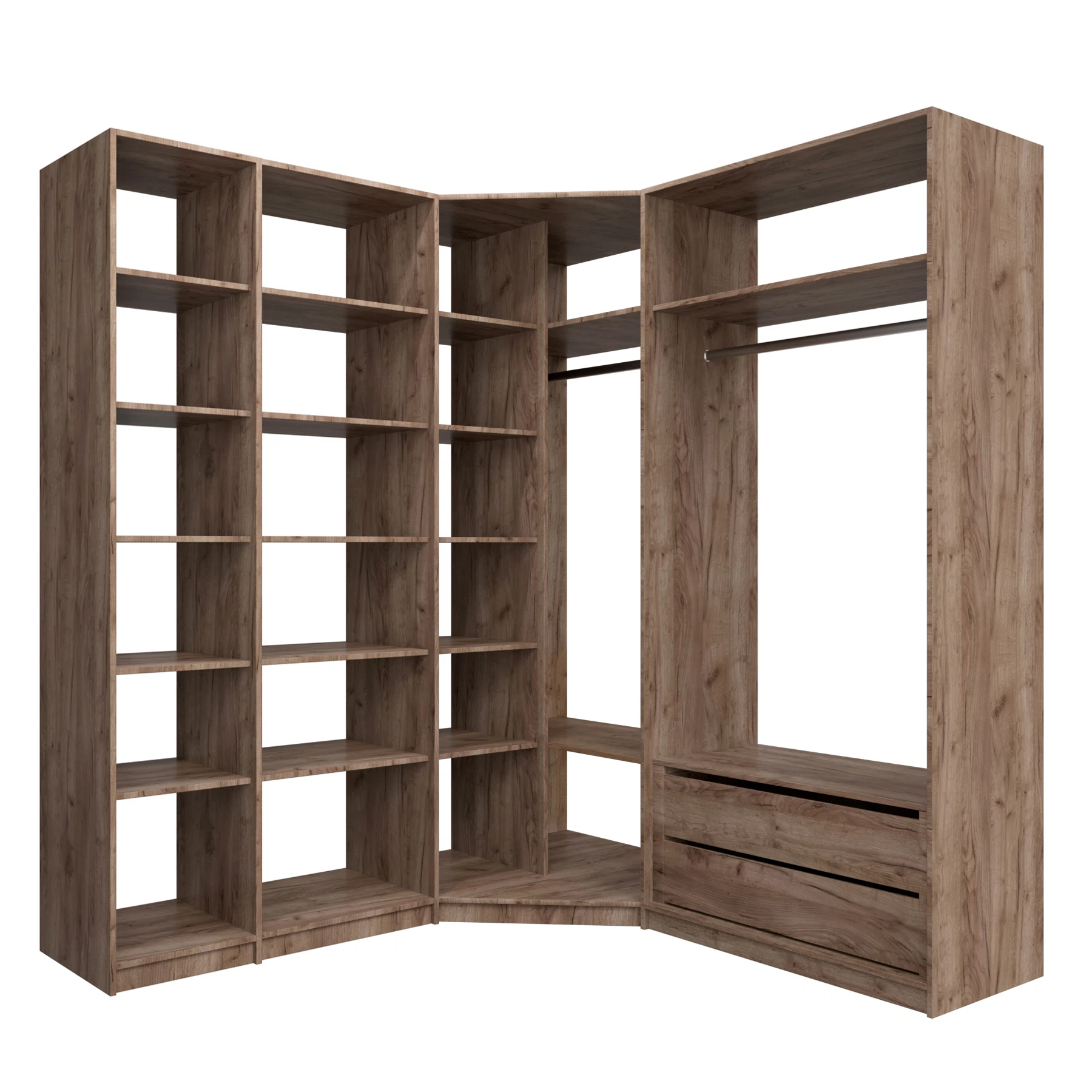 Изображение товара Угловая гардеробная система с полками и модулем 390x51x220 коричневый серия Локер