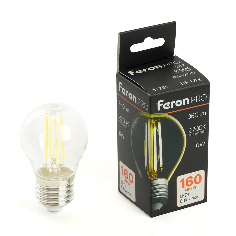 Изображение товара Светодиодная лампа Feron.PRO LB-1706 шар E27 960LM 6W теплый свет