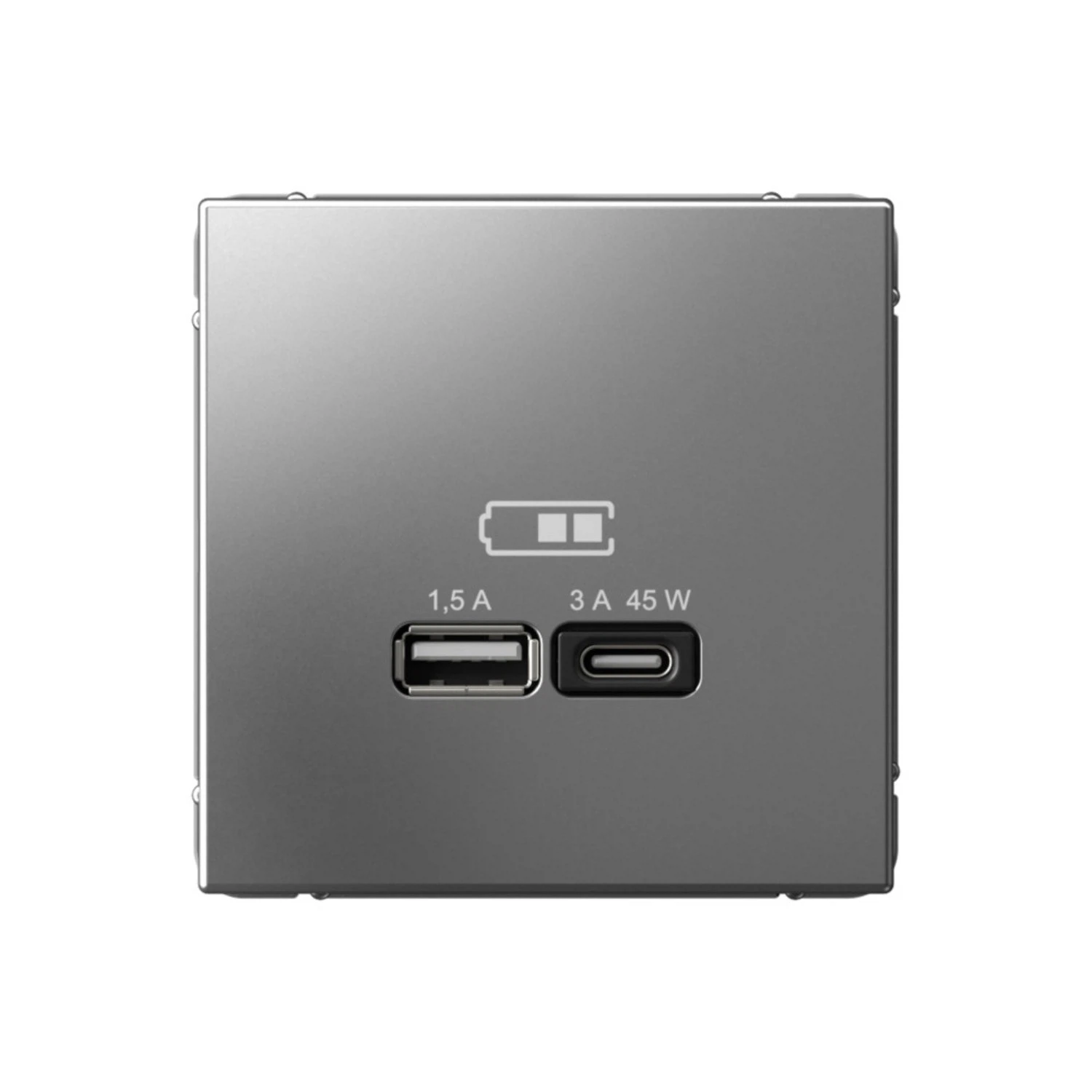 Изображение товара USB Розетка Systeme Electric ArtGallery Сталь A + тип-C 45Вт высокоскор.заряд. QC, PD, механизм