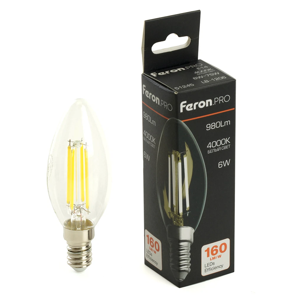 Изображение товара Лампа светодиодная Feron.PRO LB-1206 Свеча E14 980LM 6W 175-265V 4000K