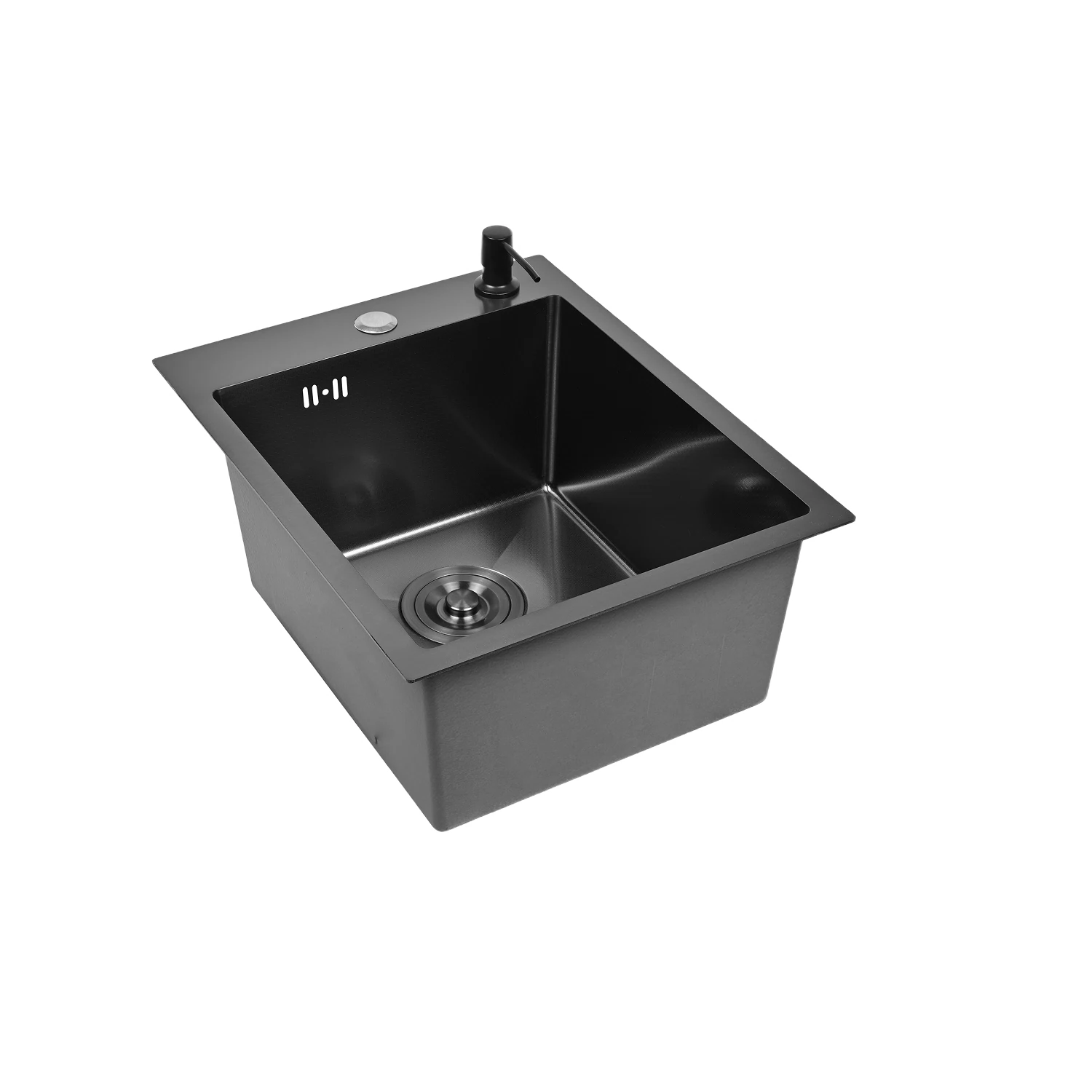 Изображение товара Мойка для кухни нержавеющая 40х50, рифленая, с PVD покрытием графит. Сифон с ведерком, дозатор. WS34050BD/W02-114B/W405B