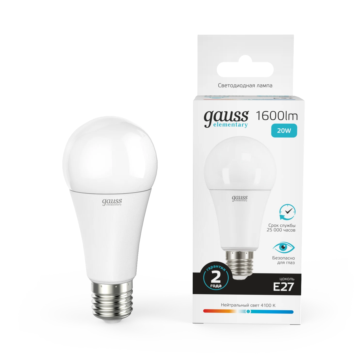 Изображение товара Лампа Gauss Elementary A60 20W 1600lm 4100K E27 LED 1/10/50 Изображение товара Лампа Gauss Elementary A60 20W 1600lm 4100K E27 LED 1/10/50