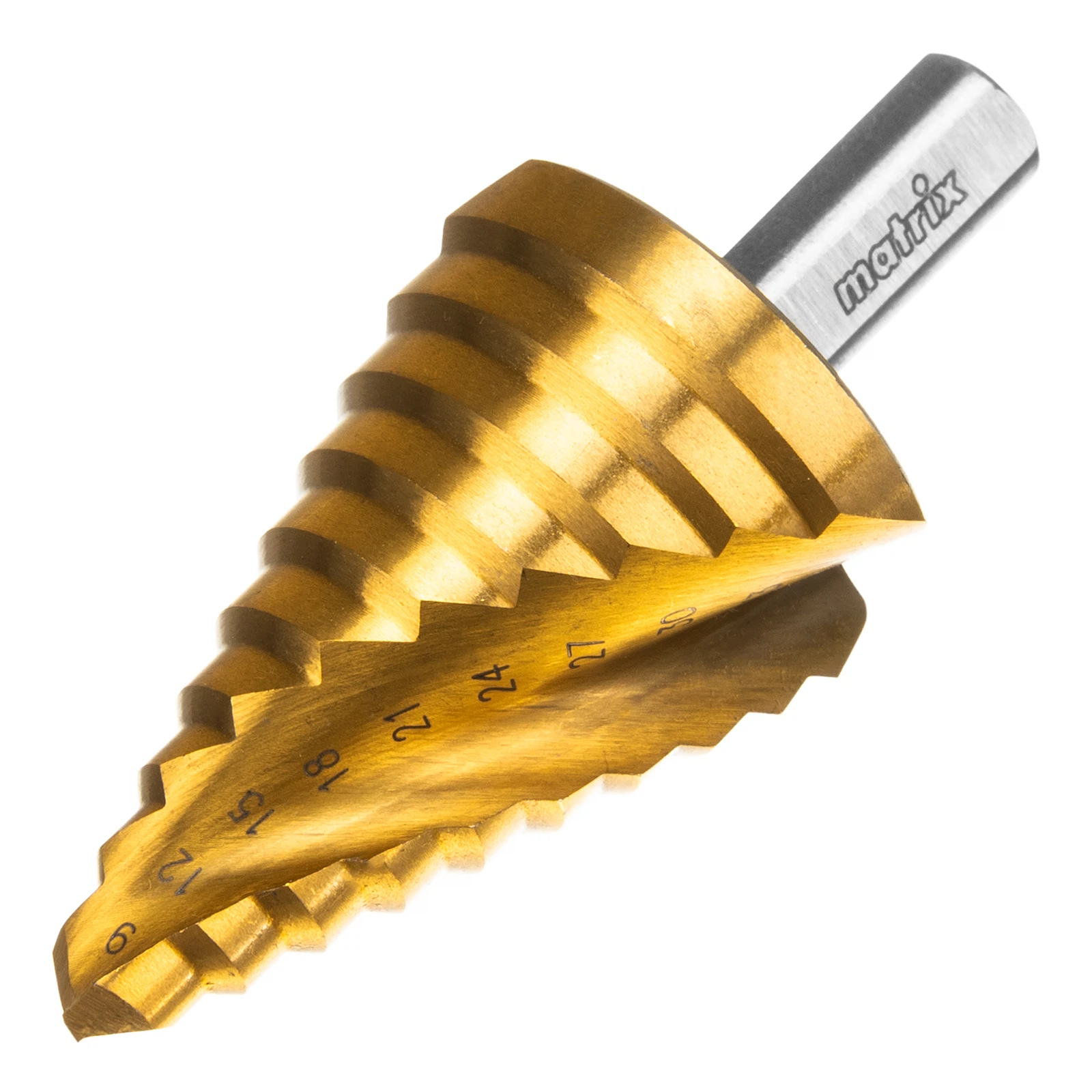 Изображение товара Ступенчатое сверло Matrix 72358 диаметры 9 12 15 18 21 24 27 30 33 36 мм HSS MK-1