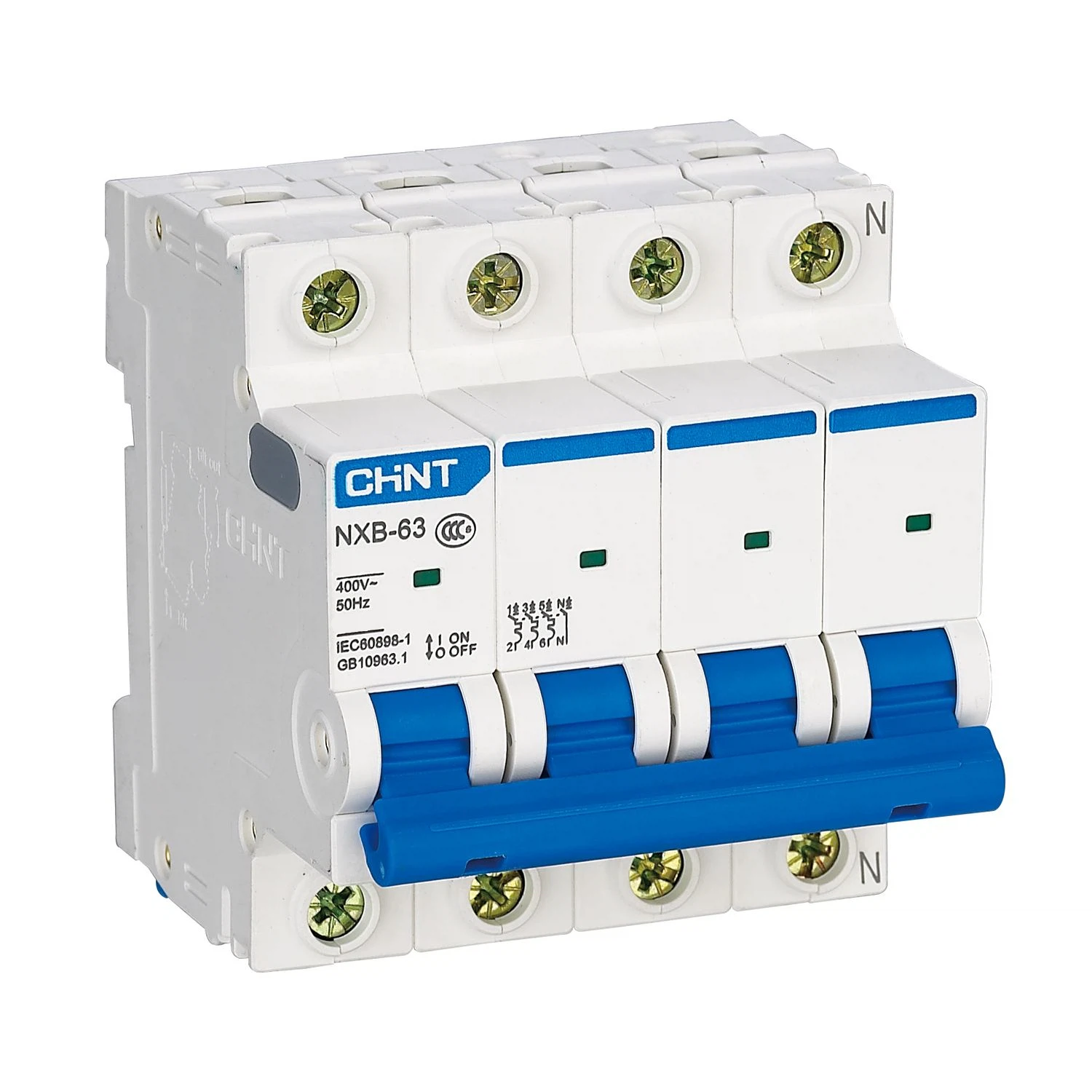 Изображение товара Автоматический выключатель CHINT NXB-63 4P 63A 6кА для защиты цепей