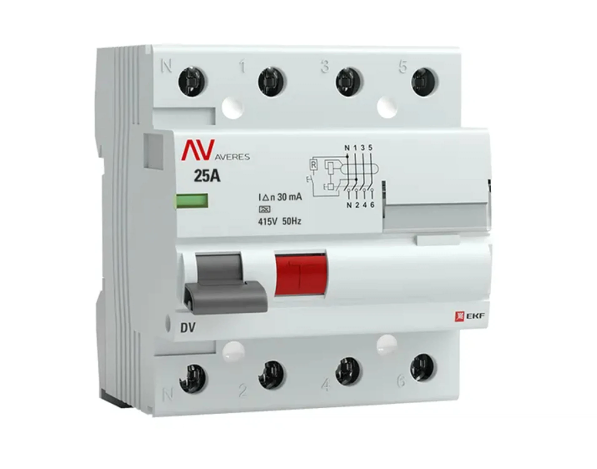 Изображение товара УЗО EKF Averes DV 4P 25А 30мА электромеханический дифференциальный выключатель