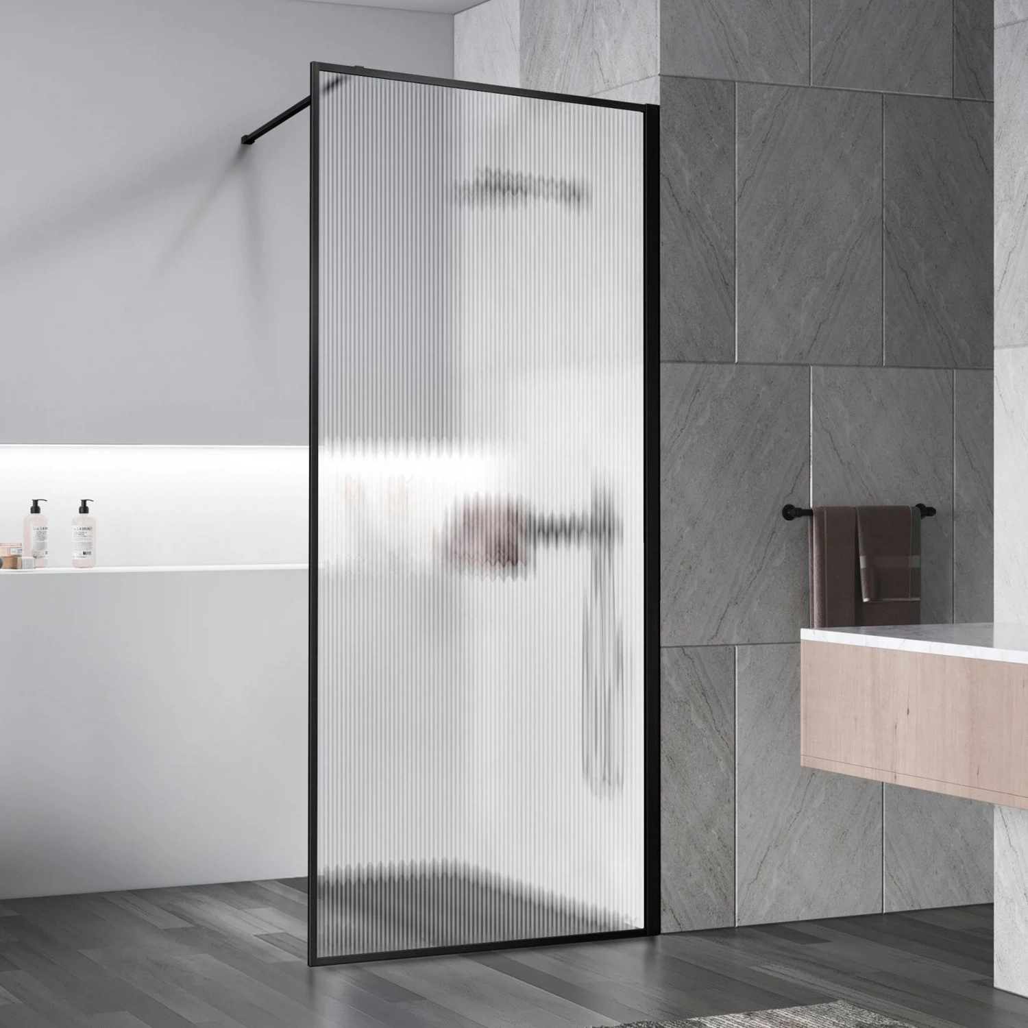 Изображение товара Душевая перегородка Vincea Walk-In HP Art 1200x2000 черный матовый стекло рифленое