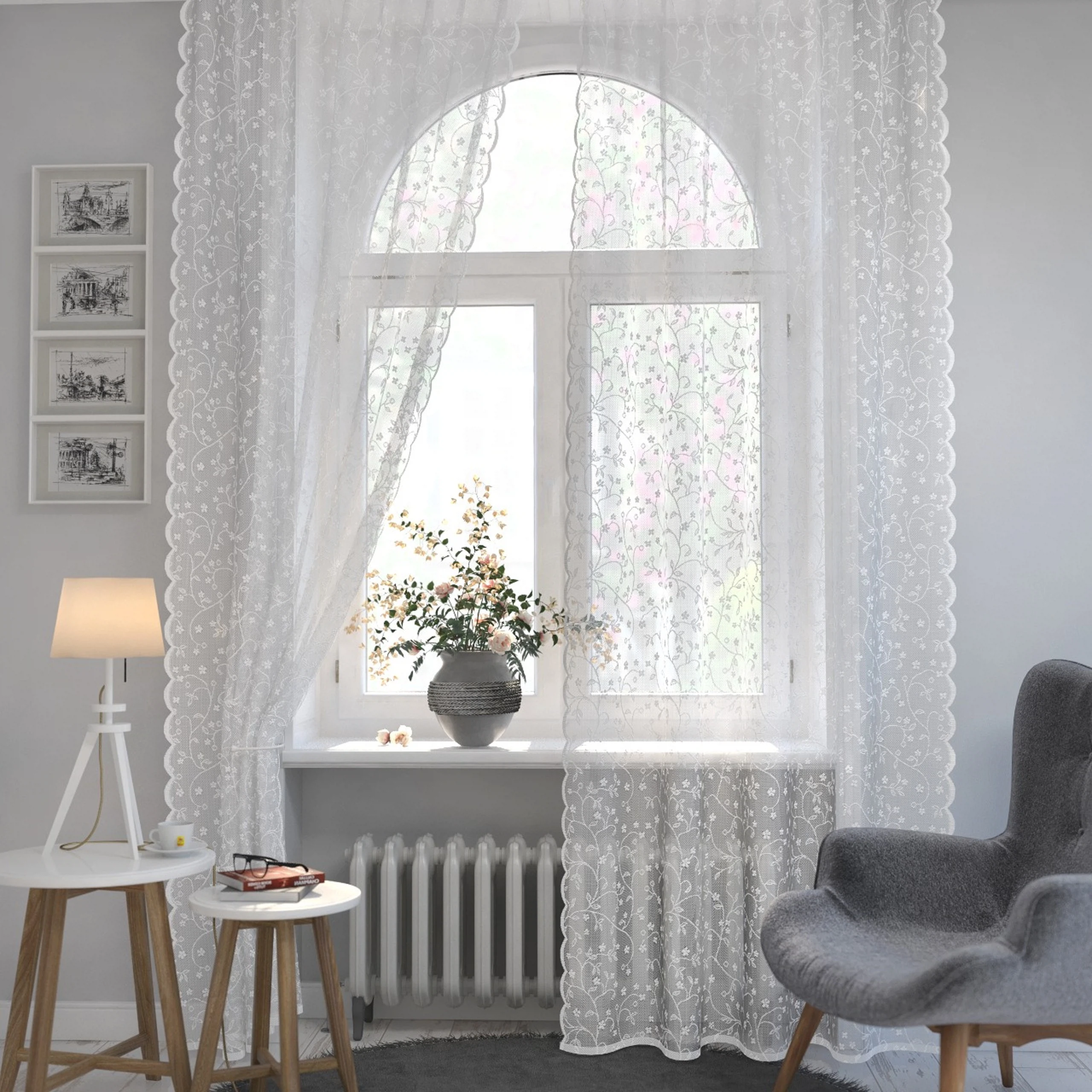 Изображение товара Тюль АБЕЛИЯ ФЛАУЭРС 2 полотна 165x300 см белый классика