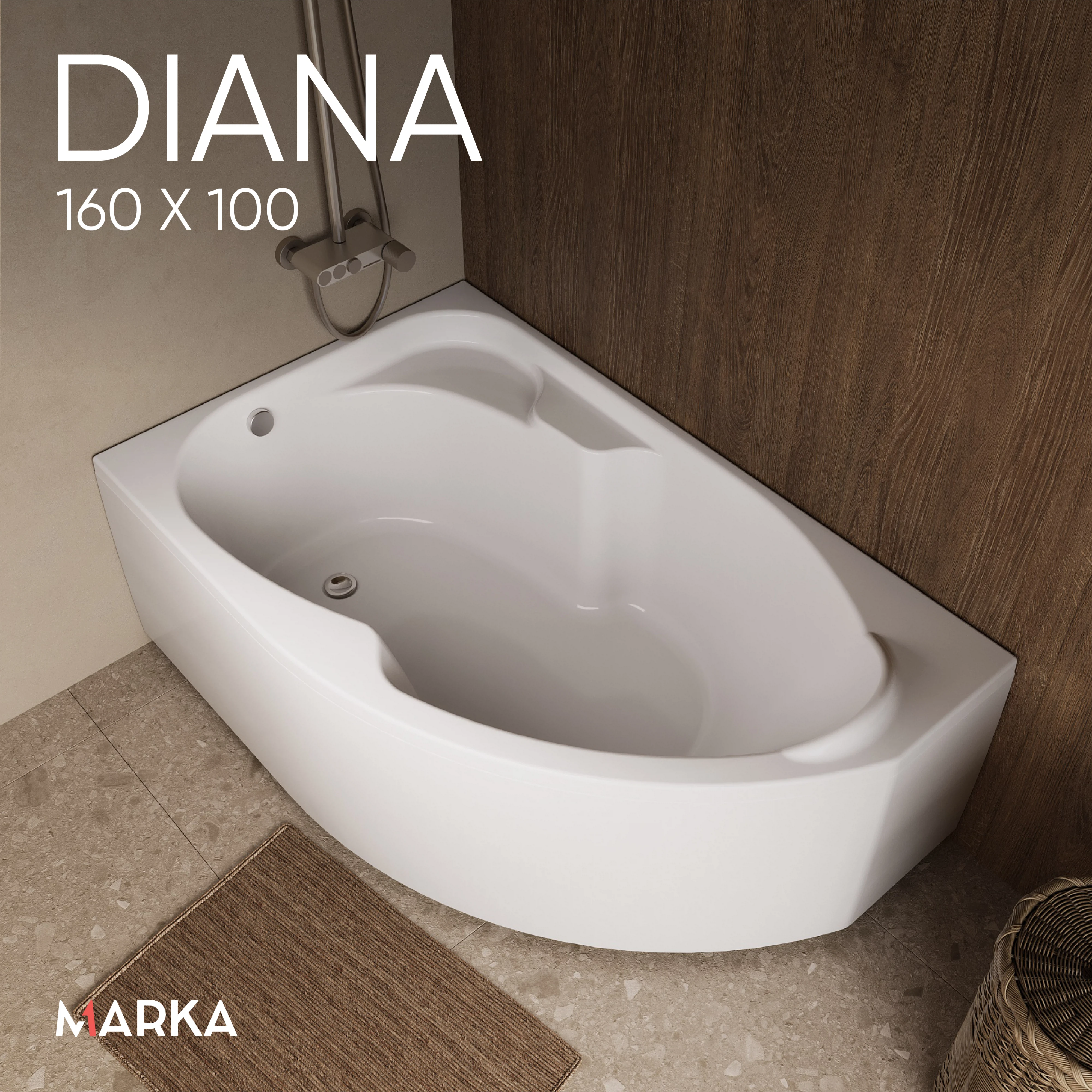 Изображение товара Ванна акриловая асимметричная левая 1Marka DIANA 160 * 100