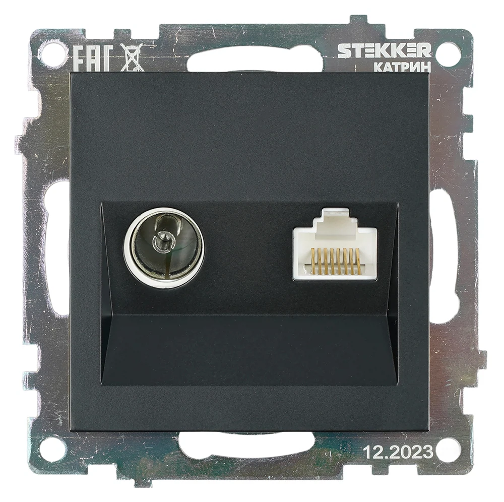 Изображение товара Розетка TV + компьютерная RJ-45 (механизм), STEKKER GLS00-7106-05, серия Катрин, черный