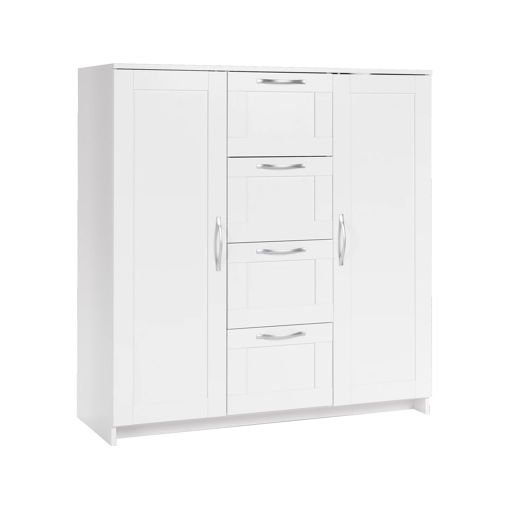 Изображение товара Современная белая тумба с 2 дверцами и 4 ящиками для хранения