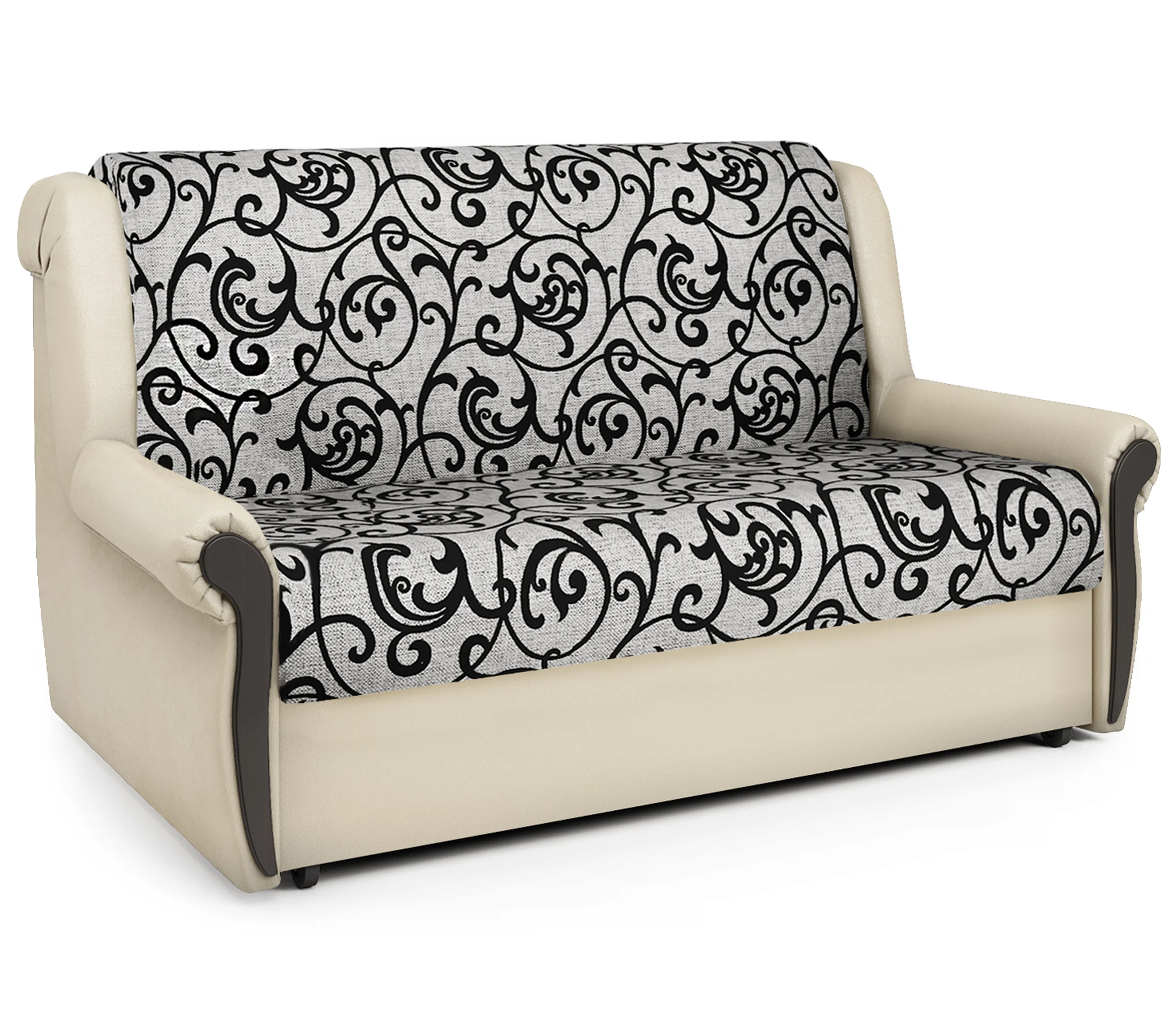 Изображение товара Диван-кровать Аккорд М из экокожи беж с узорами, механизм аккордеон