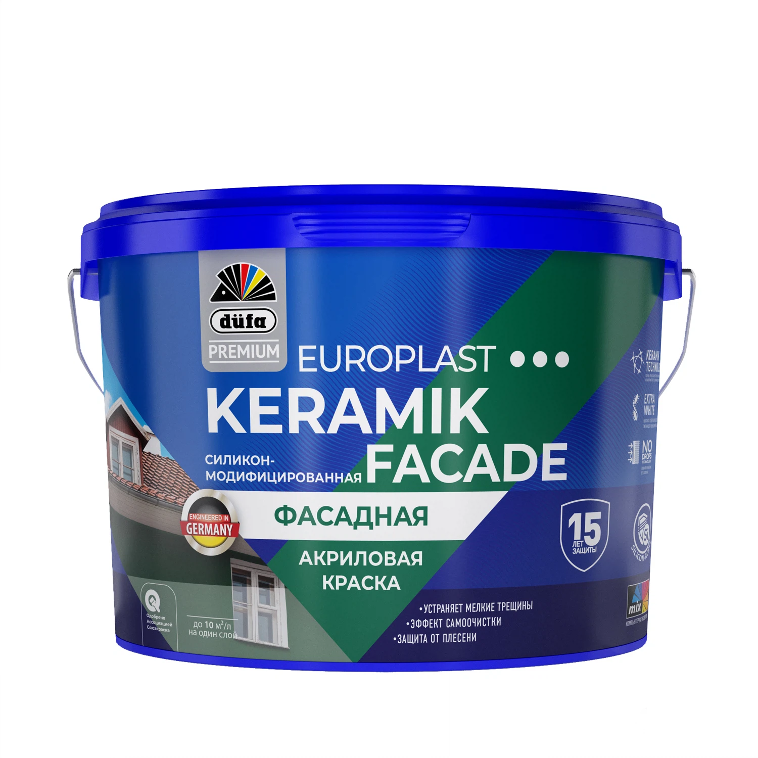 Изображение товара Фасадная краска Dufa Premium EuroPlast KERAMIK FACADE 9л – водостойкое акрил-силиконовое покрытие д