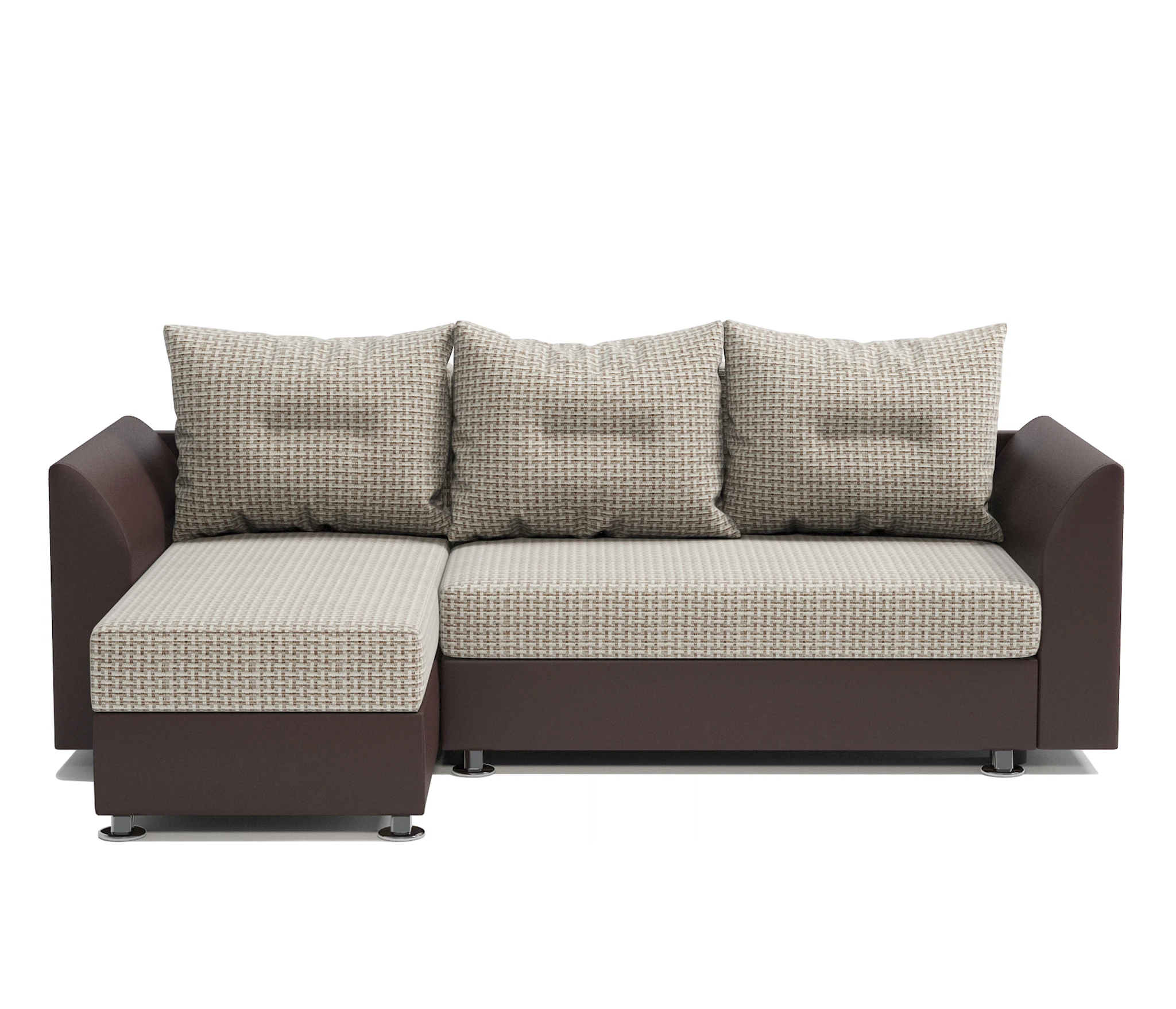 Изображение товара Угловой диван Ария Скала левый Корфу беж и экокожа шоколад 225x150 см