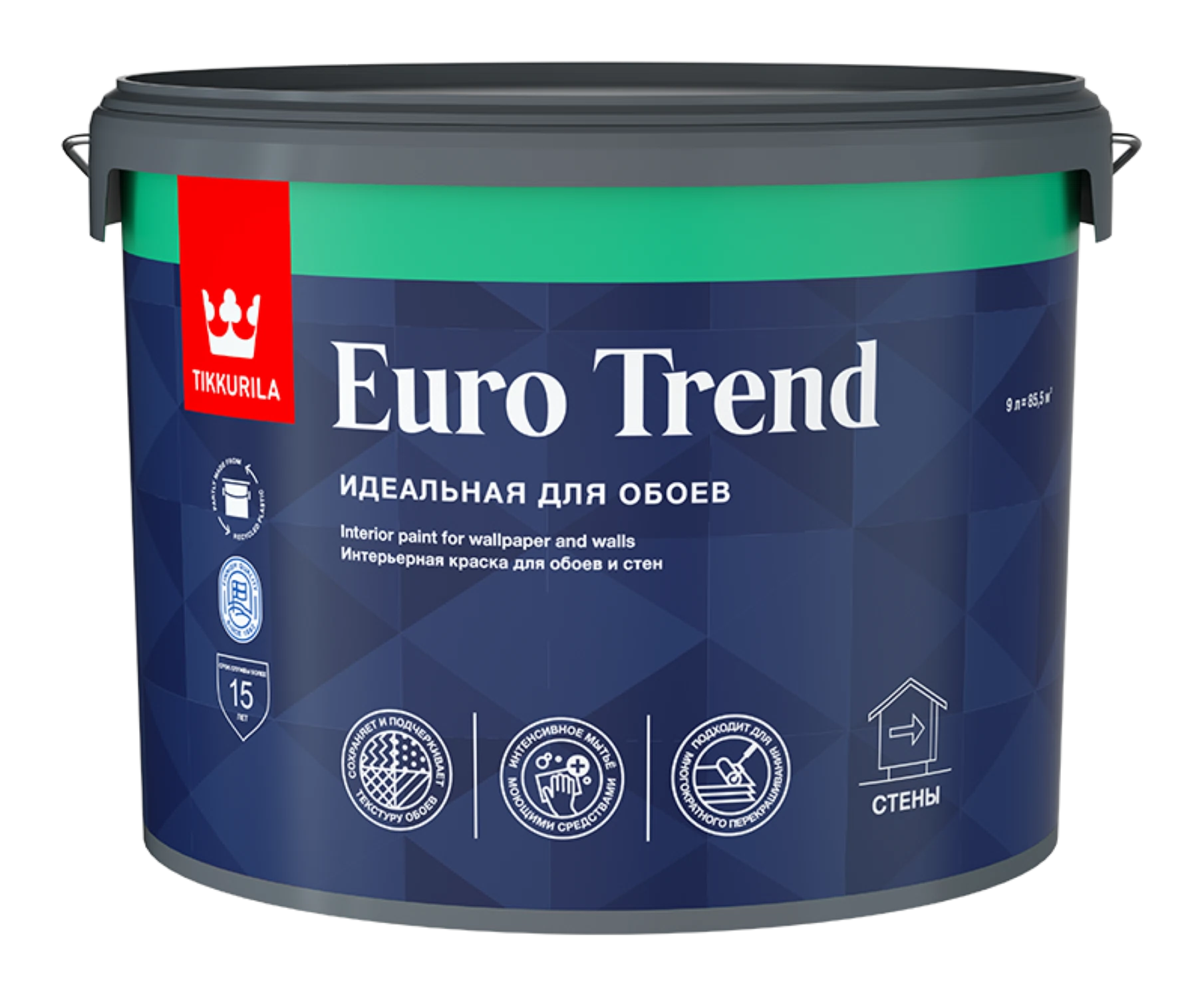 Изображение товара Интерьерная краска Tikkurila EURO TREND 9л белая для стен и обоев