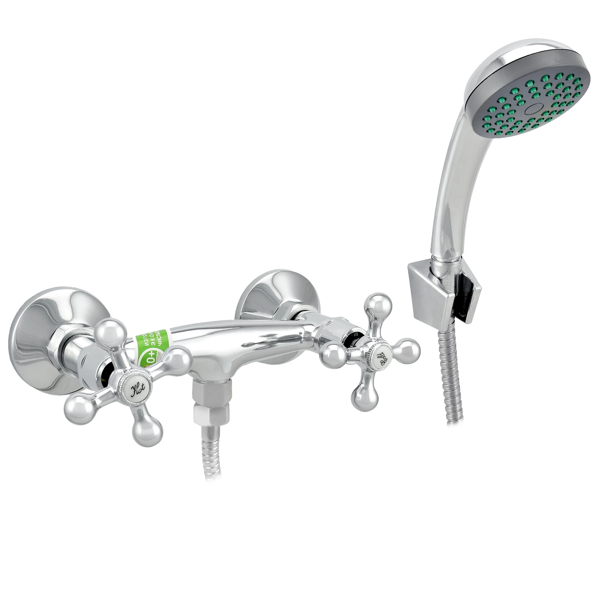 Изображение товара Смеситель для душа двуручный "Juguni" с металлическим шлангом, хром. лейкой и кронштейном, JGN0624,