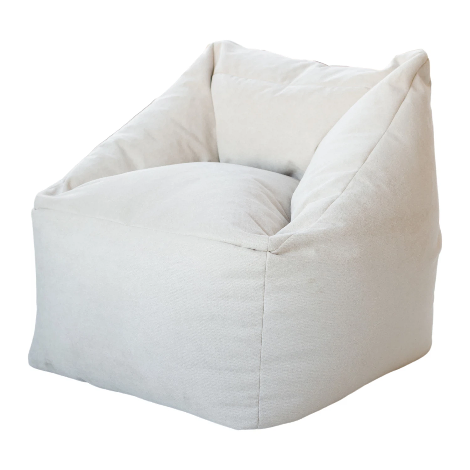 Изображение товара Современное бежевое кресло-пуф с наполнением из гранул и чехлом из велюра