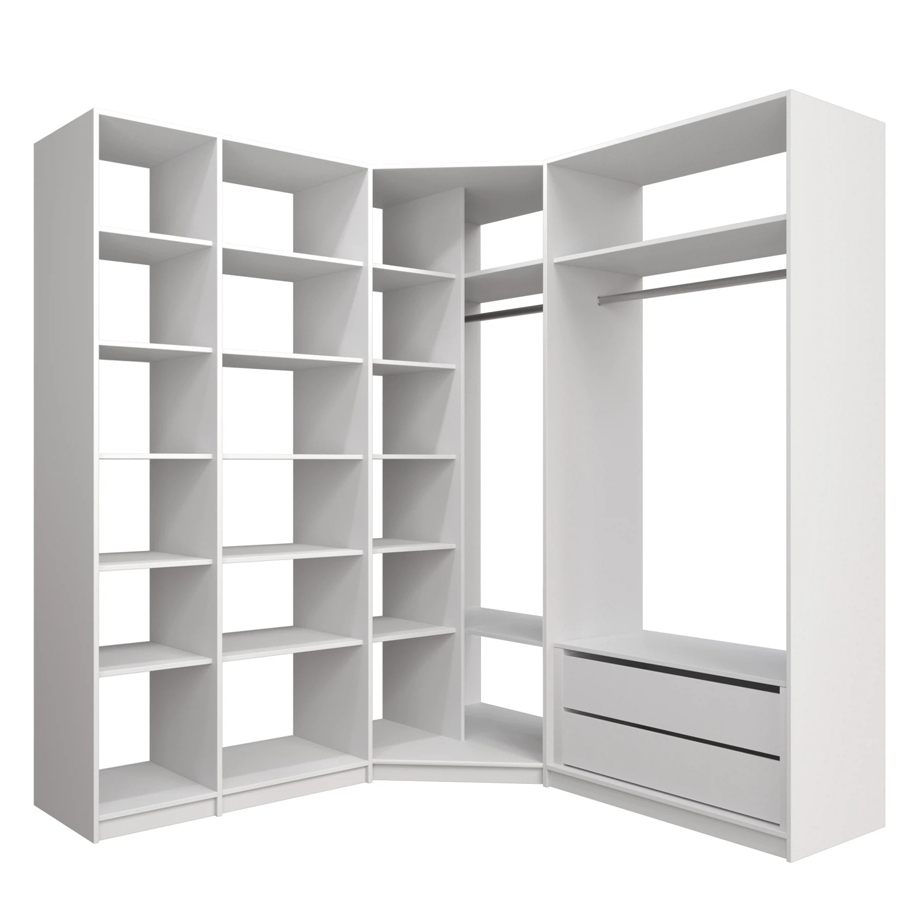 Изображение товара Угловая гардеробная система с полками и модулем, 390x51x220, белый снег