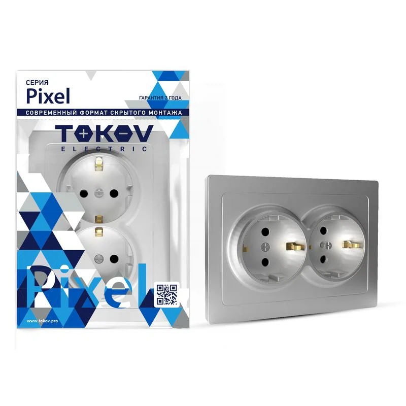 Изображение товара Розетка 2-м СП Pixel 16А IP20 с заземл. защ. шторки в сборе ал.