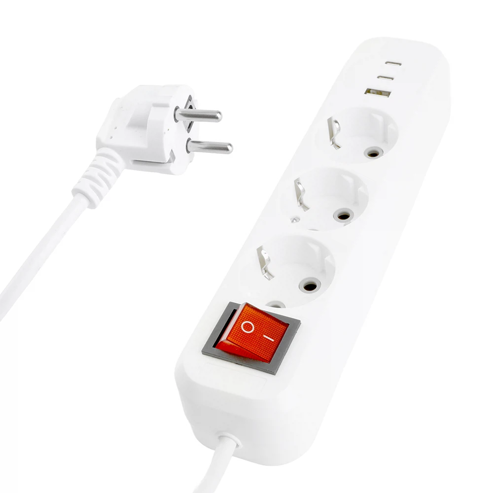 Изображение товара Удлинитель с USB STEKKER HM071-31-02 трехразъемный белый 2м Изображение товара Удлинитель с USB STEKKER HM071-31-02 трехразъемный белый 2м