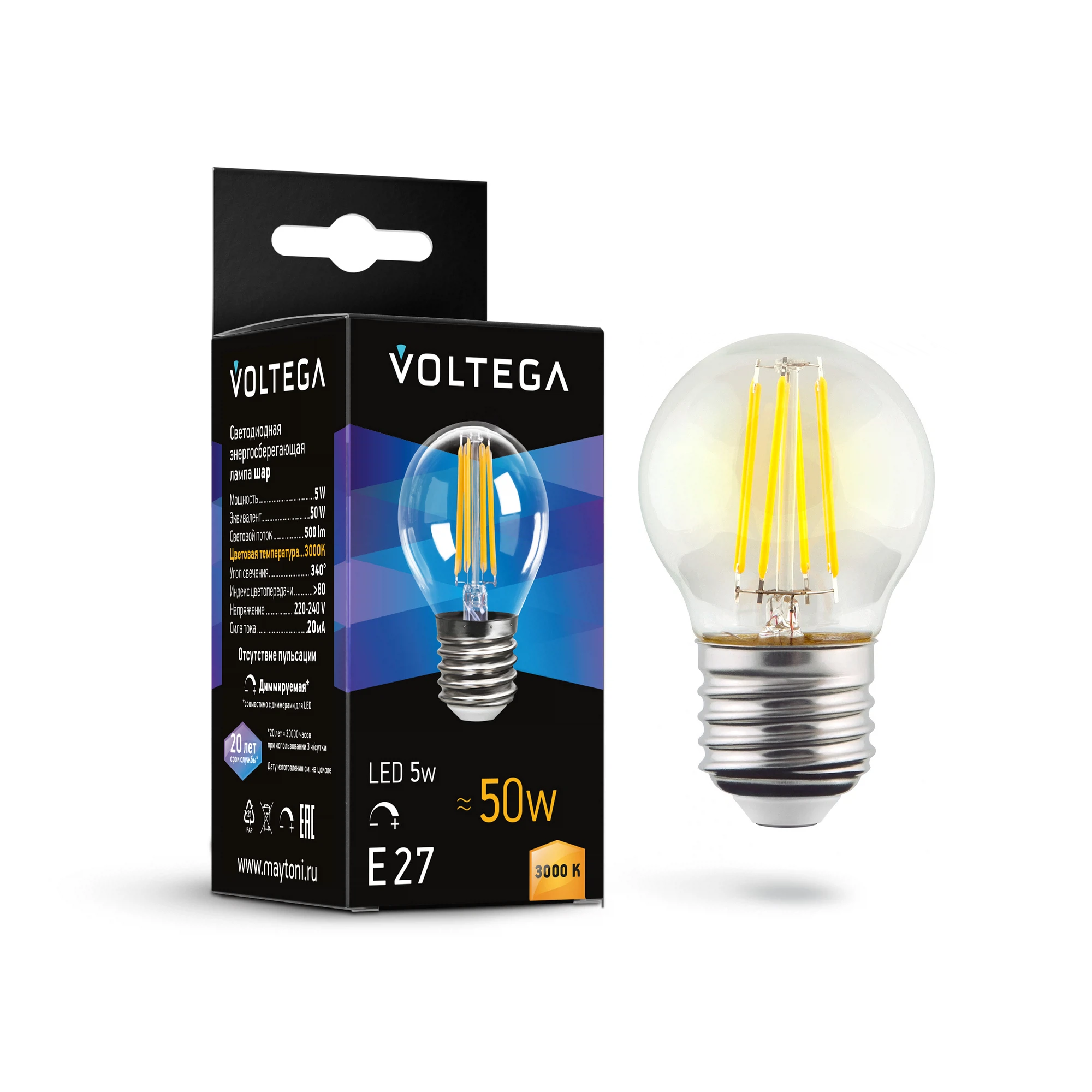 Изображение товара Светодиодная лампа Crystal Globe 5W 3000K E27 DIM (7202)