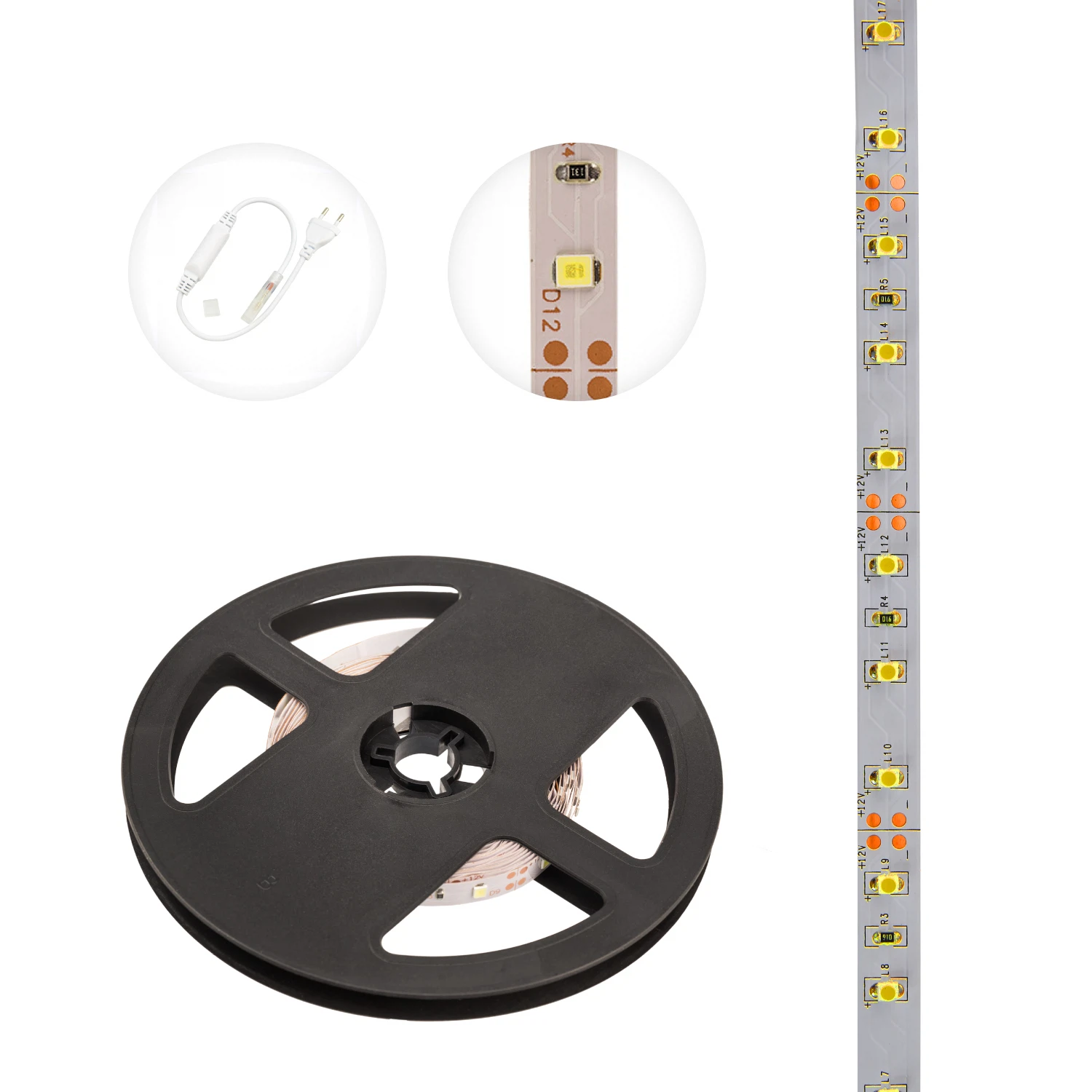 Изображение товара Лента светодиодная 12В, SMD2835, 4,8Вт/м, 60 LED/м, 6500K, 8мм, 5м, IP20 LAMPER