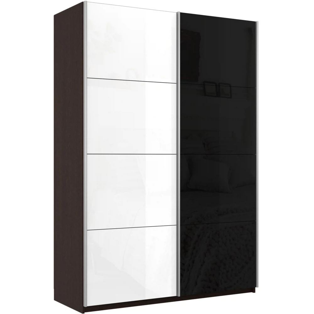 Изображение товара Двухдверный шкаф-купе Прайм с стеклом белое и черное 120х57х230 см