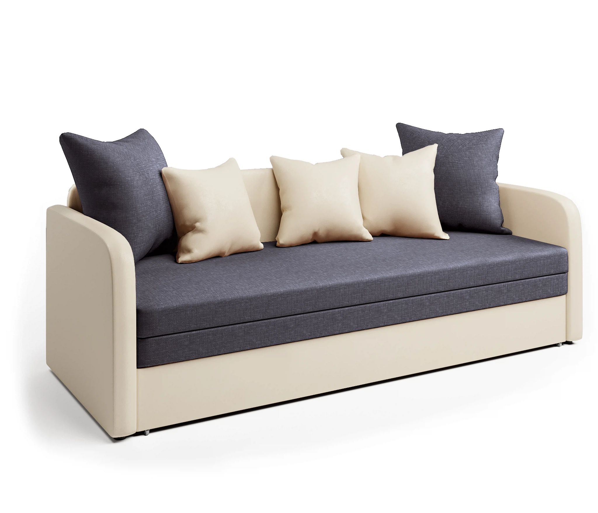 Изображение товара Софа Трио из экокожи и рогожки с бельевым ящиком и механизмом еврософа