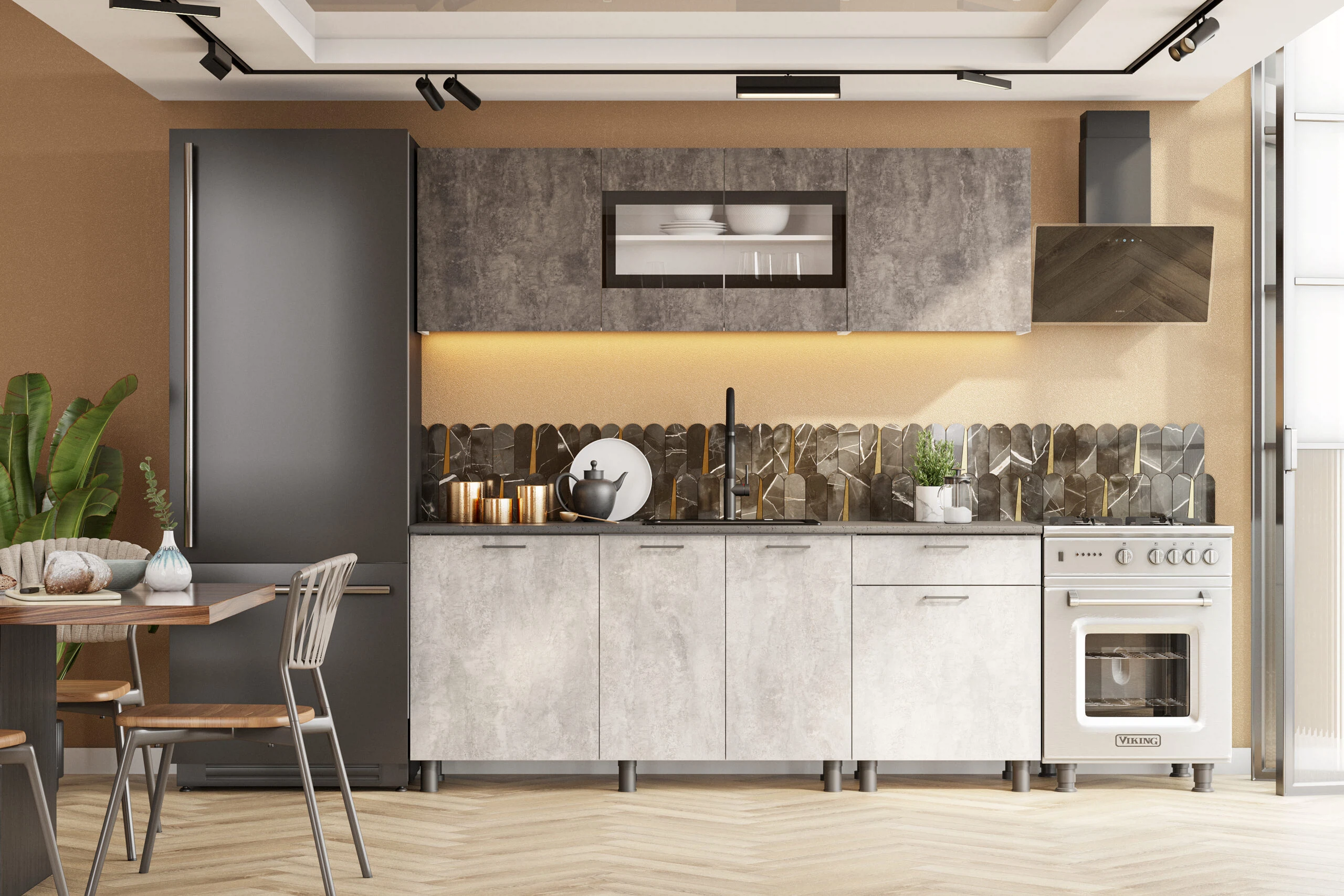 Изображение товара Готовая кухня 2.0 м КГ 9 Арника Мебель с минималистичным дизайном и черной столешницей