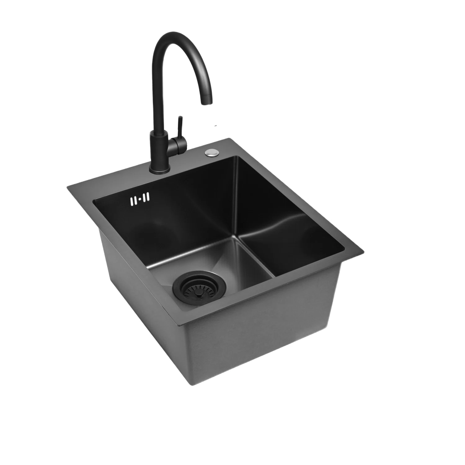 Изображение товара Мойка для кухни нержавеющая 40х50, с PVD покрытием графит. Смеситель, сифон с ситечком. WS34050B/WGER019B/W4998-3-U