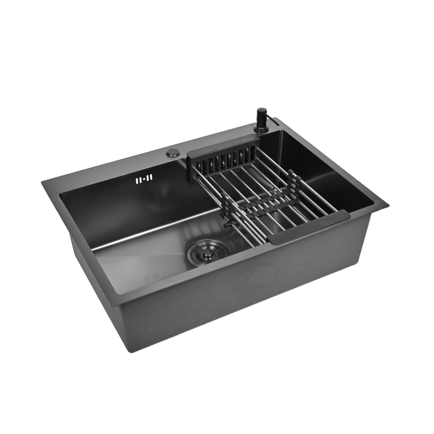 Изображение товара Мойка для кухни из нержавеющей стали 70х50 черный с сифоном и дозатором