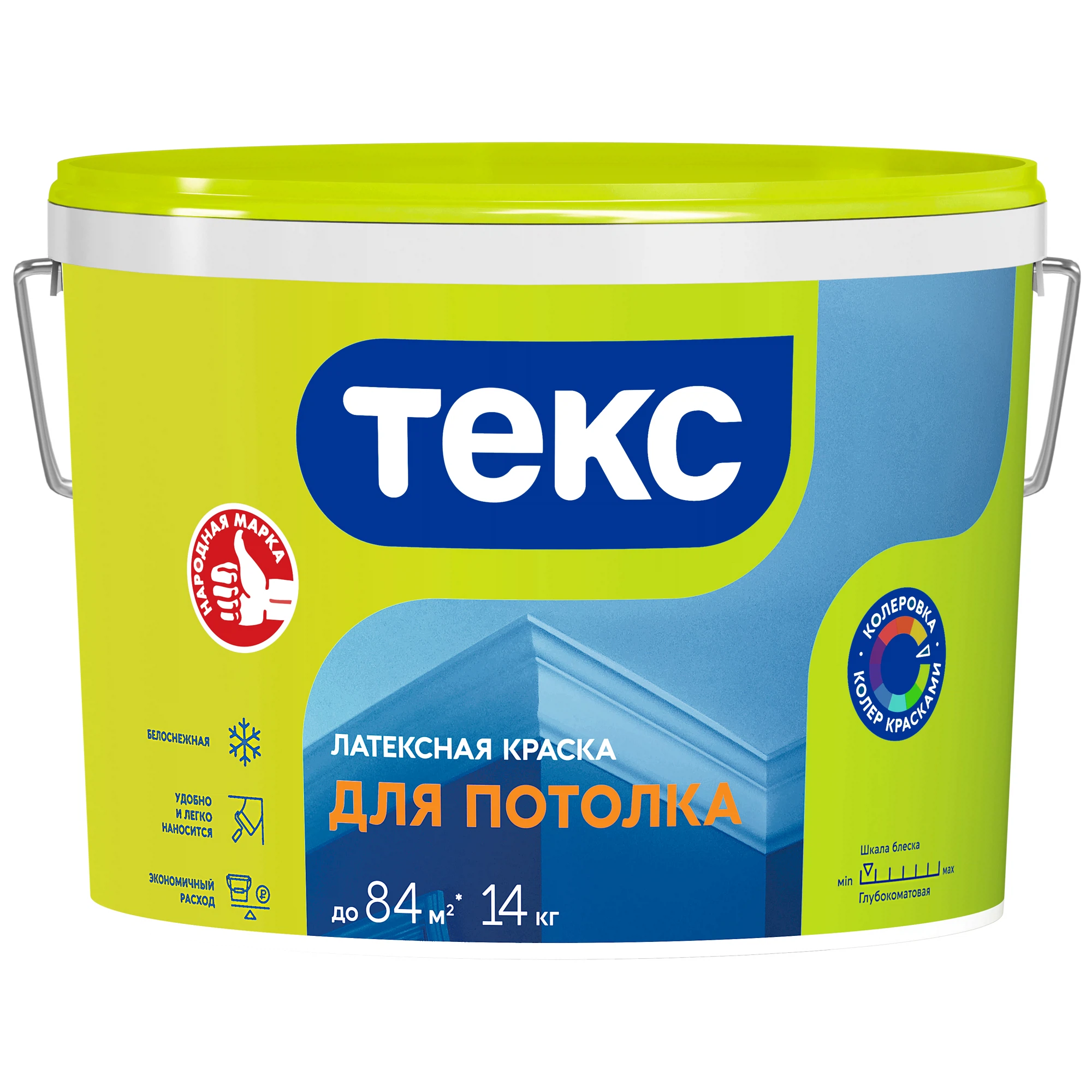 Изображение товара Краска для потолка Текс Универсал латексная белая матовая 14 кг Изображение товара Краска для потолка Текс Универсал латексная белая матовая 14 кг