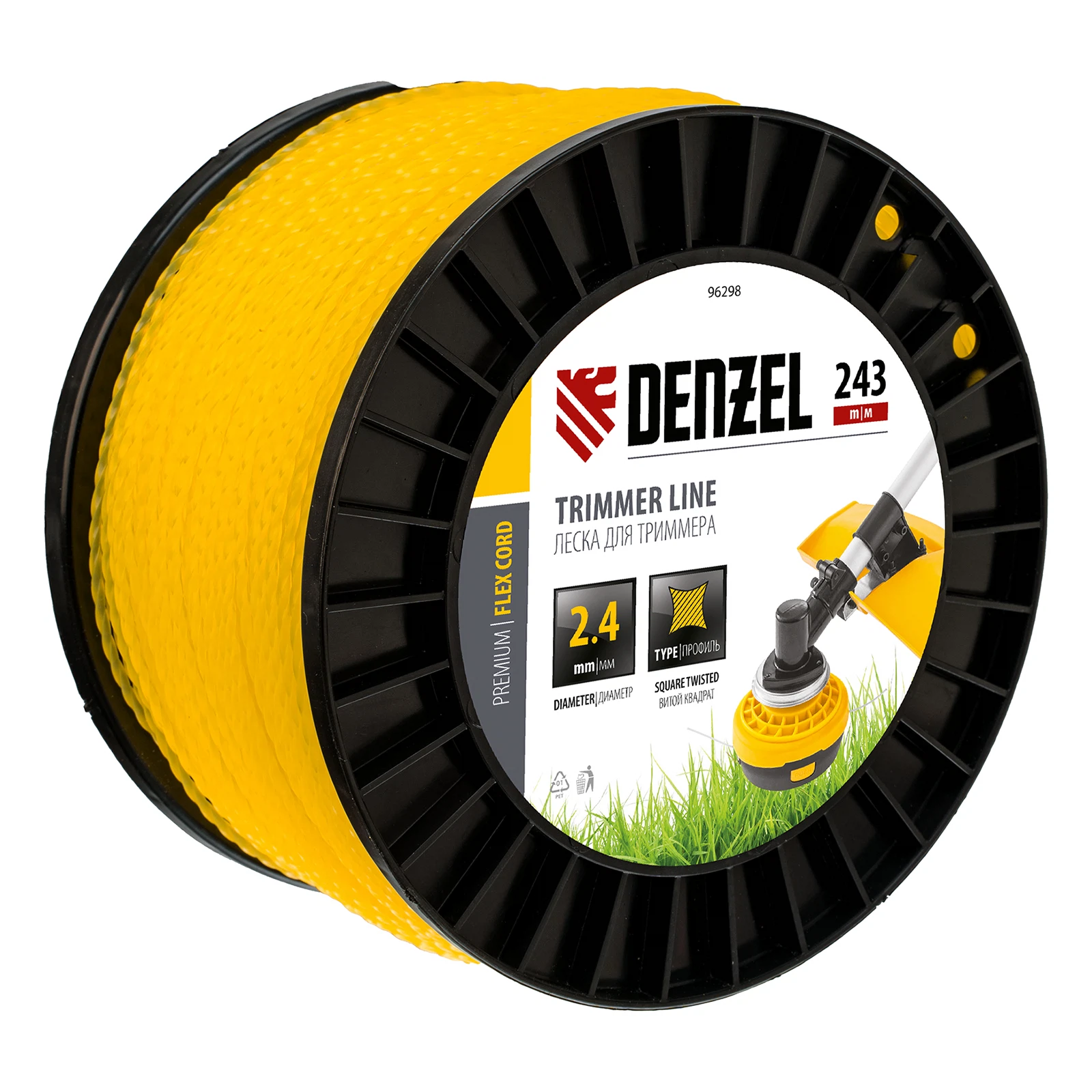 Изображение товара Леска для триммера Denzel FLEX CORD 2,4 мм, 243 м витой квадрат цена 1510 рублей