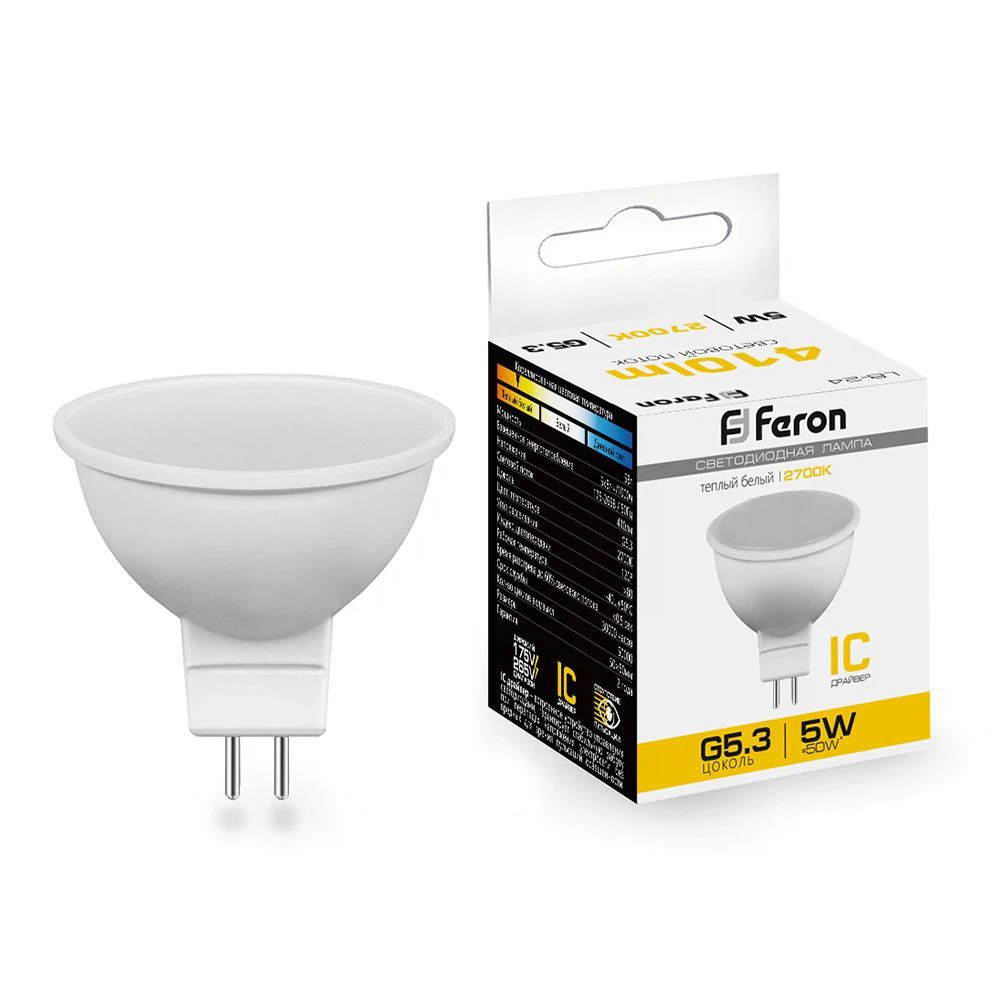 Изображение товара Светодиодная лампа Feron LB-24 MR16 G5.3 5W теплый свет