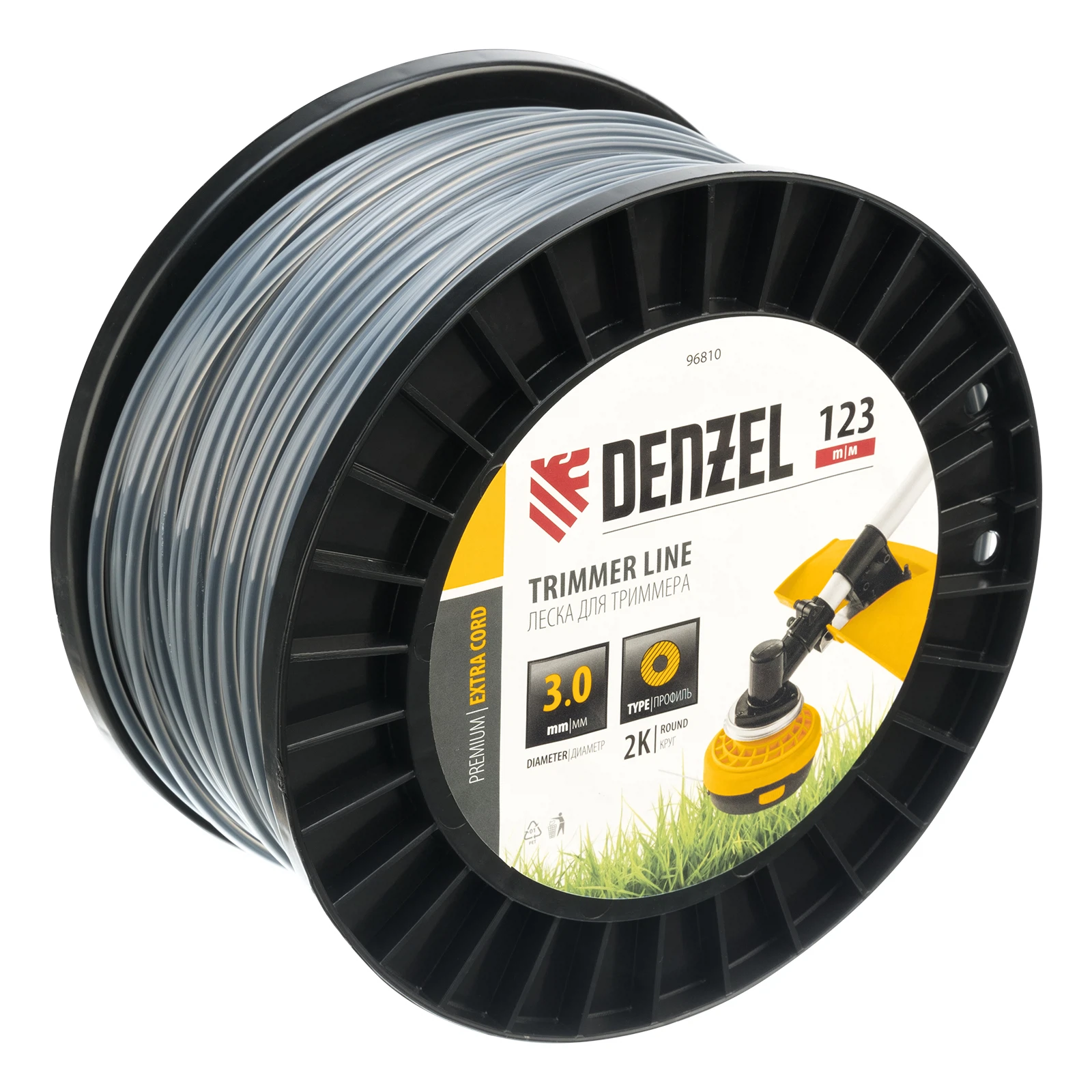Изображение товара Двухкомпонентная круглая леска для триммера 3 мм 123 м Denzel EXTRA CORD