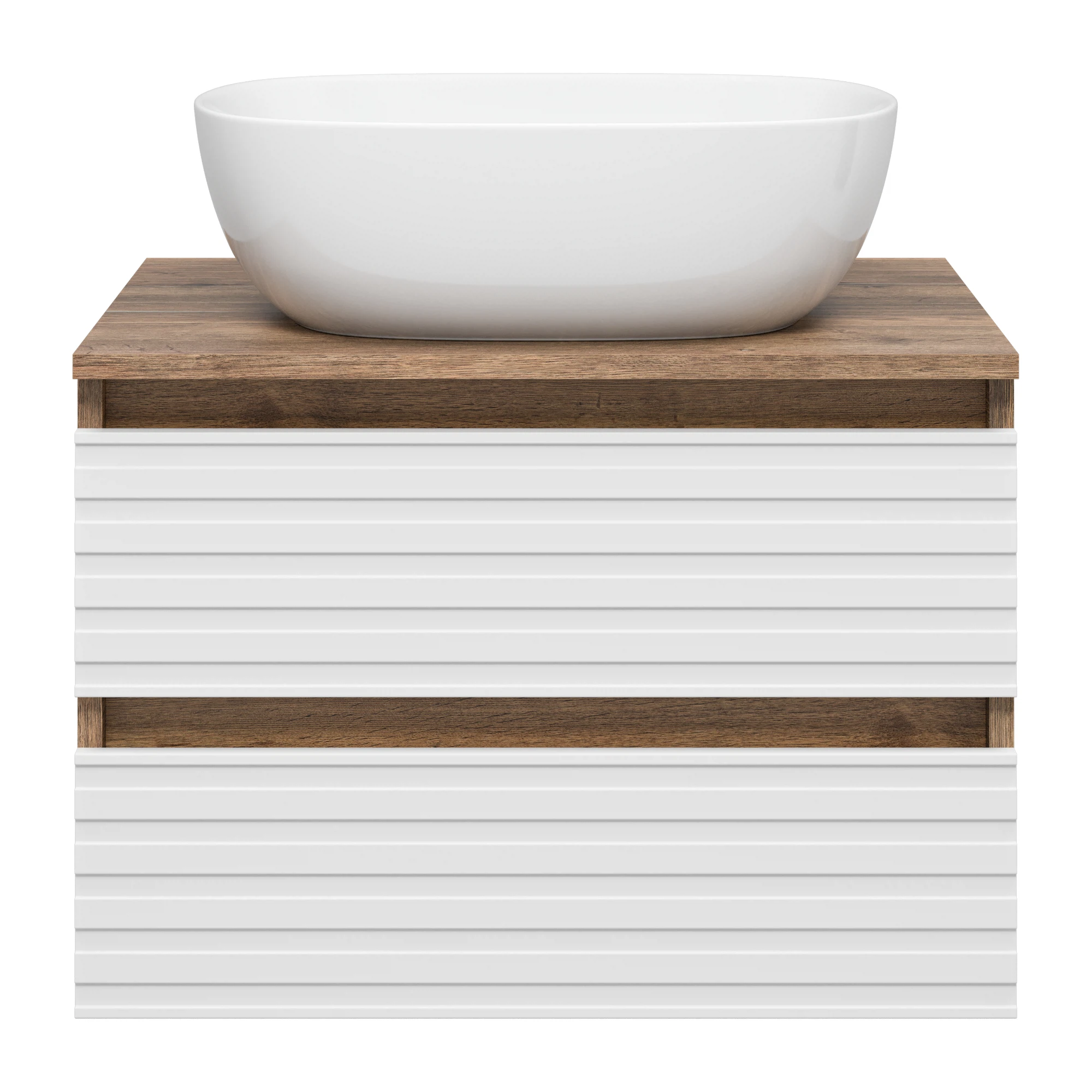 Изображение товара Подвесная тумба с раковиной Brevita Dakota, белая, дуб Галифакс, 600мм