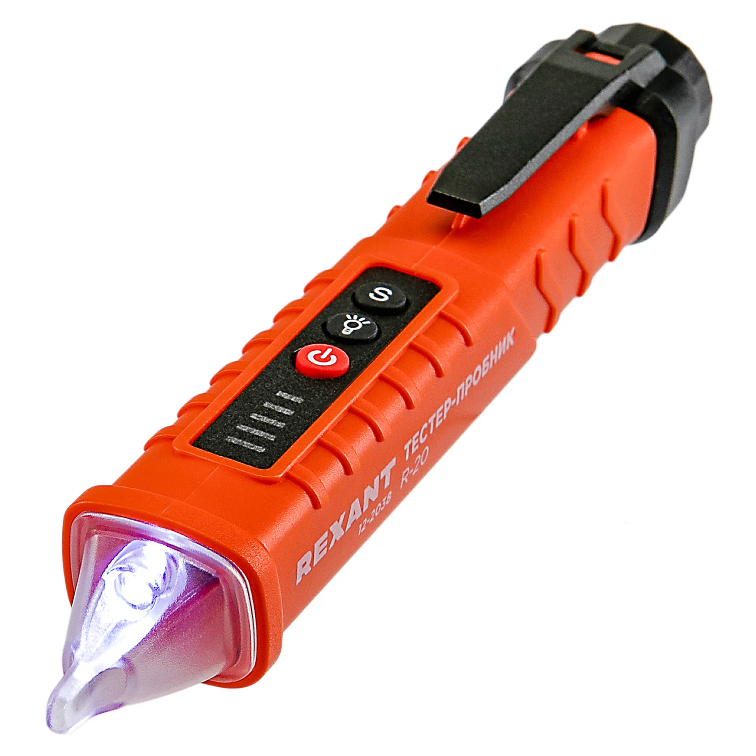 Изображение товара Тестер напряжения REXANT R-20 бесконтактный, мультимарочный, с фонариком