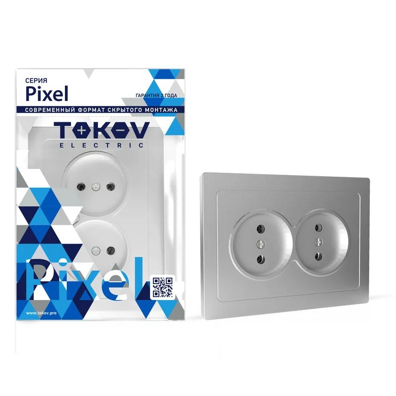 Изображение товара Розетка 2-м СП Pixel 16А IP20 без заземл. в сборе ал.