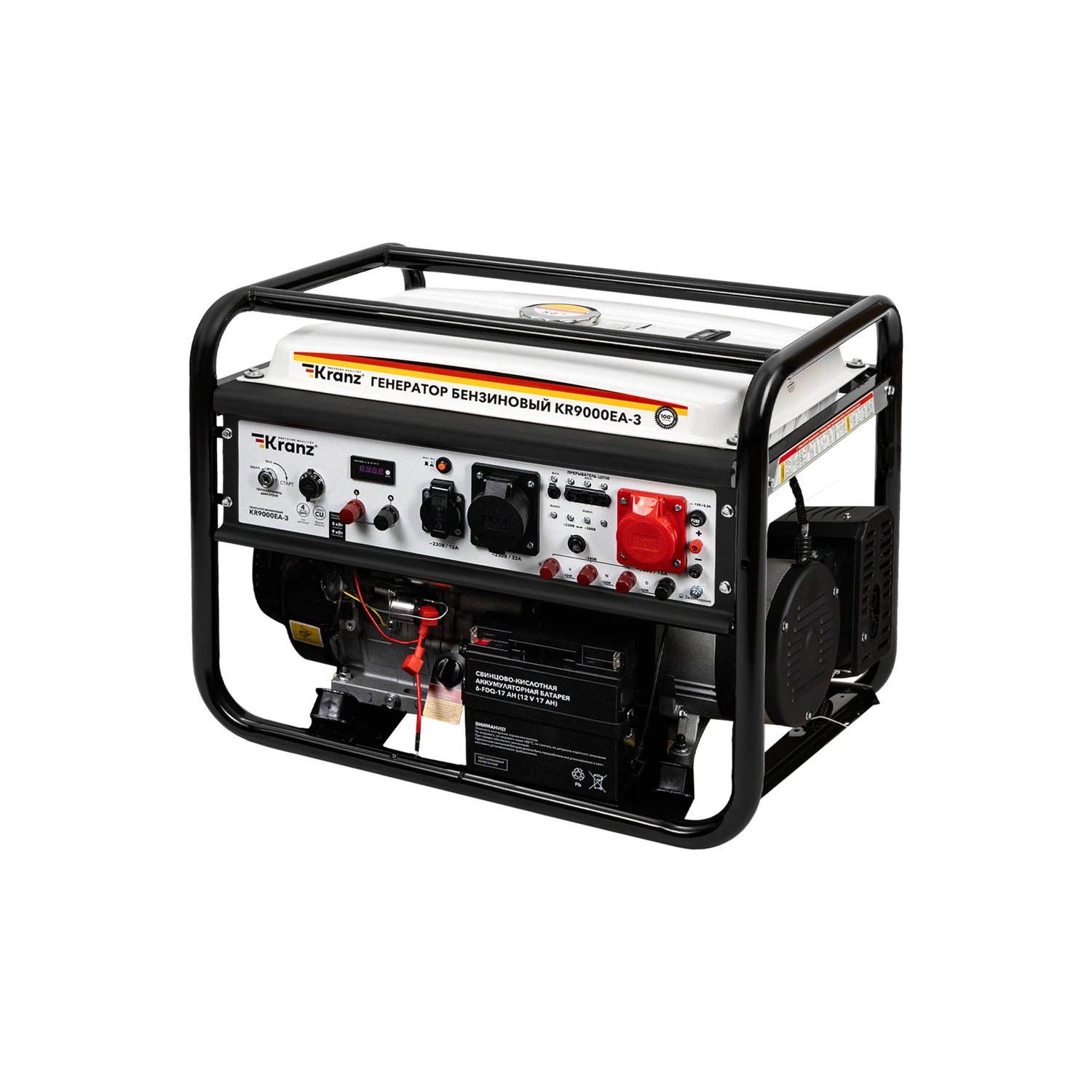 Изображение товара Генератор бензиновый KR9000EA-3, 9кВт, 230В/380В, 25л, коннектор автоматики, электростартер KRANZ