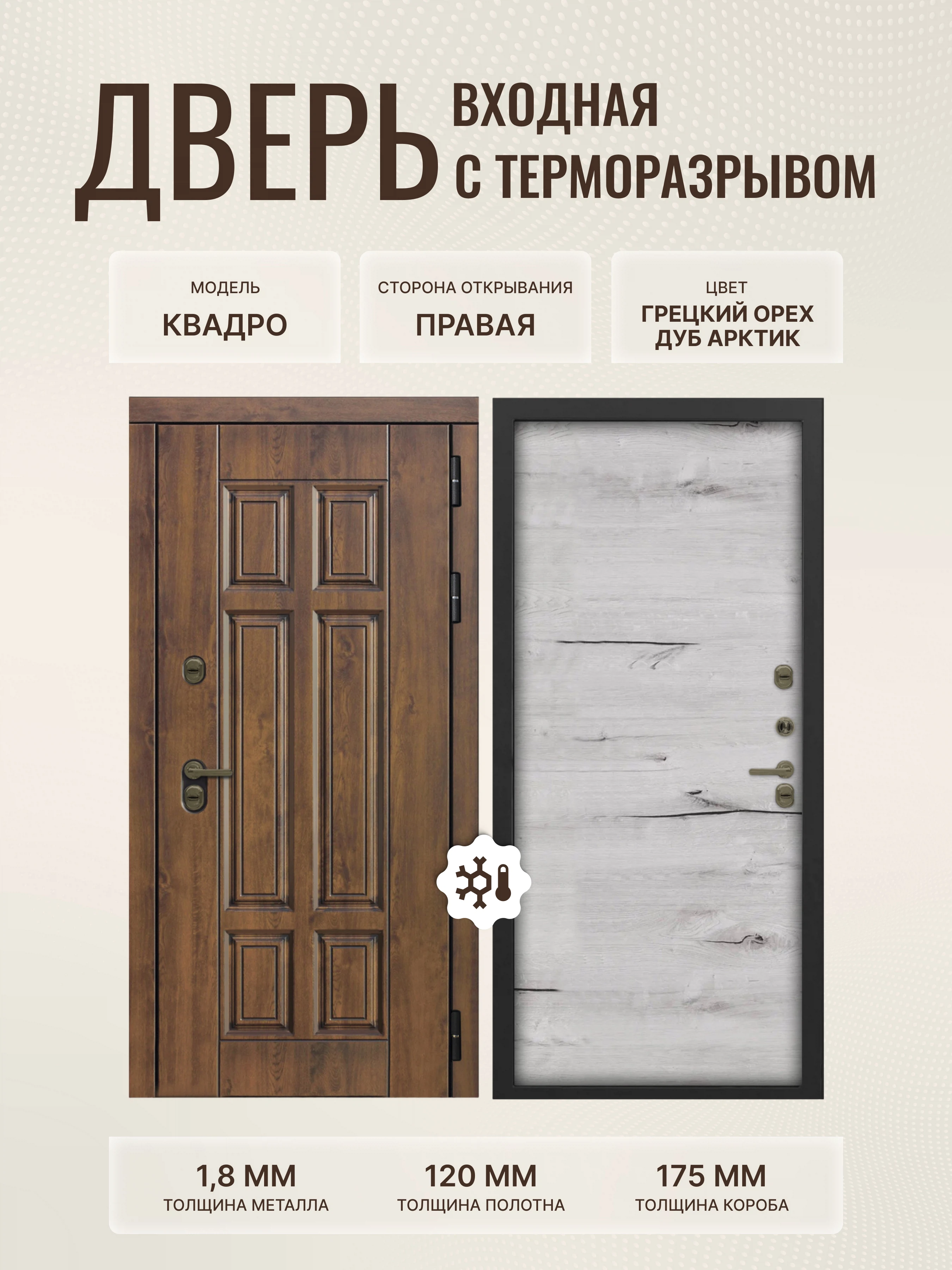 Изображение товара Входная дверь Квадро 860x2050 правая с терморазрывом и взломостойкостью 4