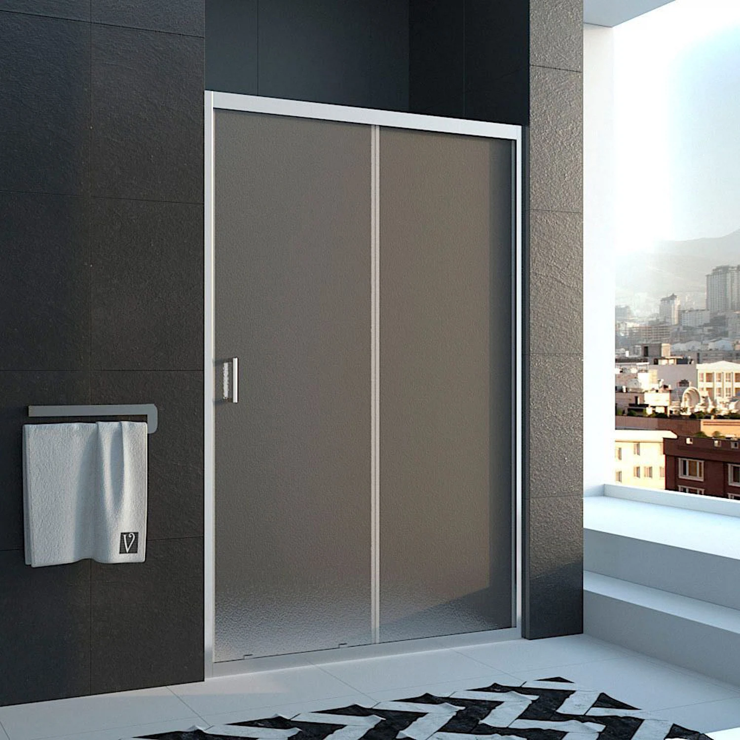 Изображение товара Душевая дверь Veconi Pear Vianno 100x185 см стекло рифленое профиль хром механизм раздвижной (VN46-100-02-19C1)