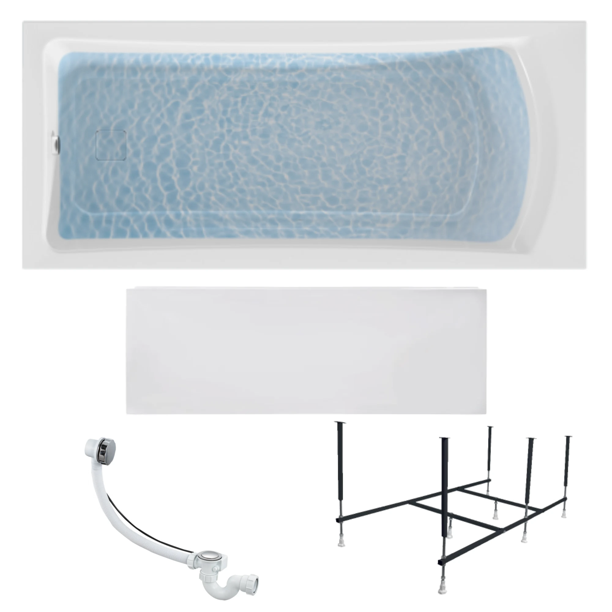 Изображение товара Акриловая ванна 1Marka PRIME 170x75 см прямоугольная с каркасом и сливом