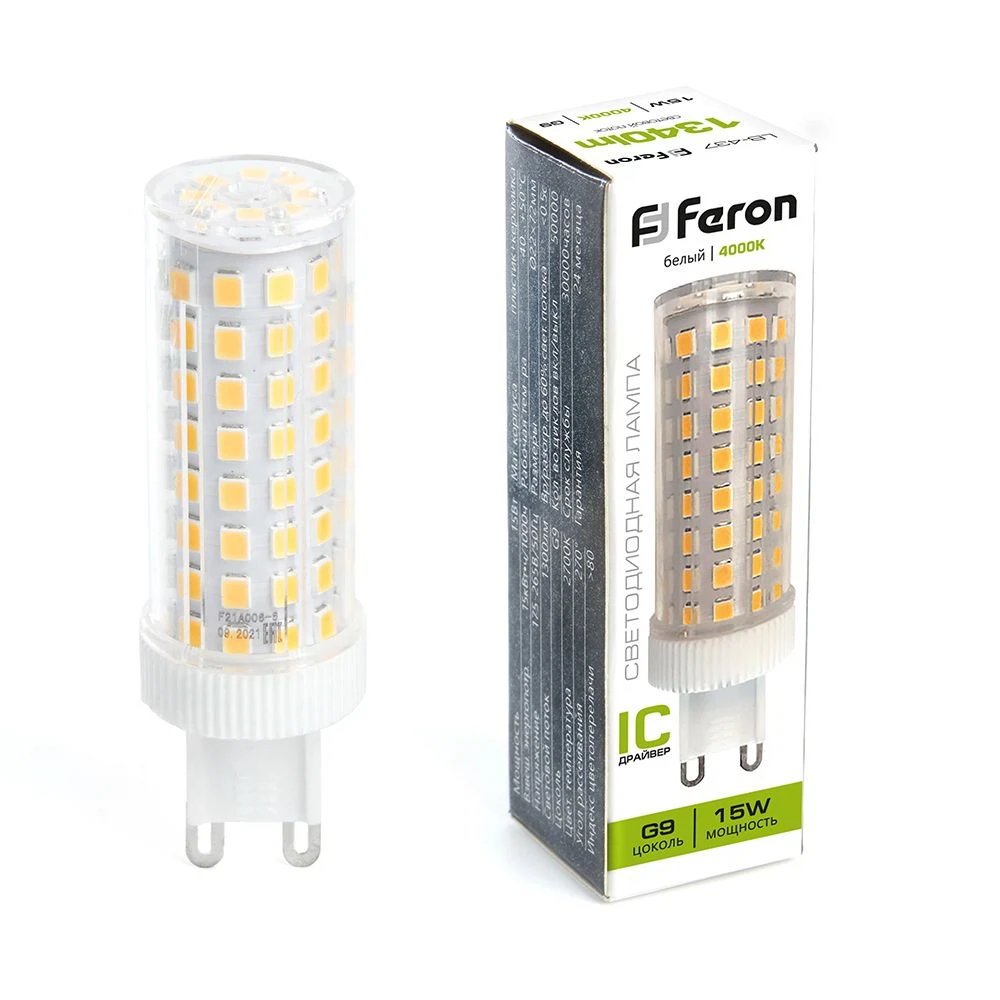Изображение товара LED-лампа Feron LB-437 G9 15W нейтральный свет (4000K)