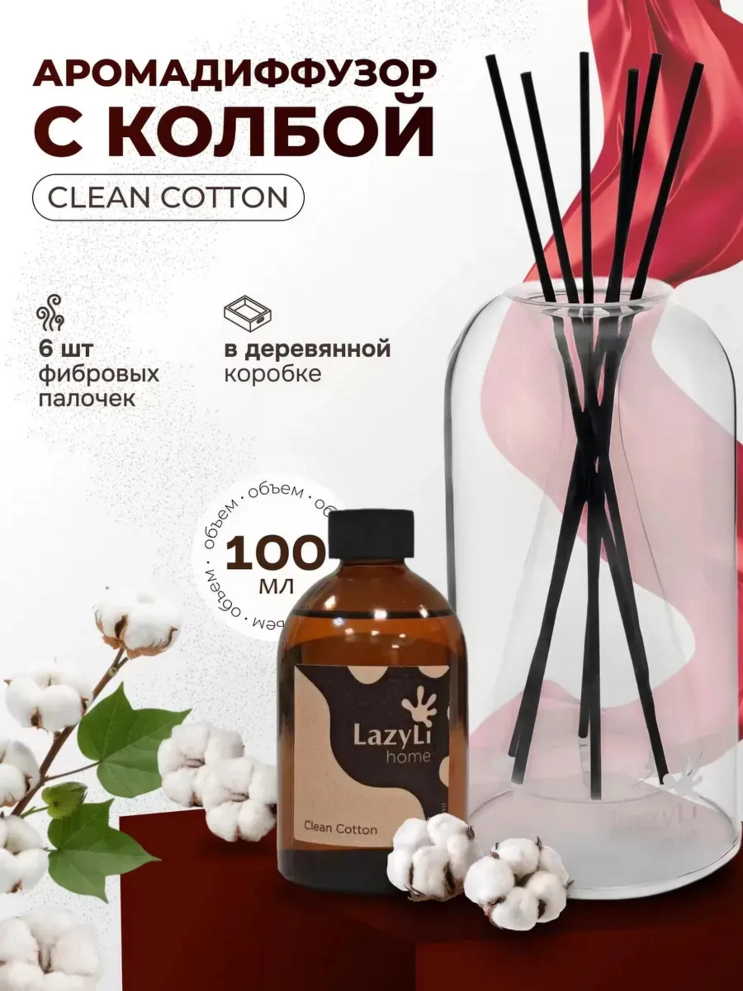 Изображение товара Аромадиффузор Конус из стекла с ароматом Clean Cotton для помещения